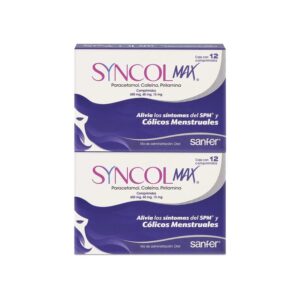 Syncol Max 2 Boxes with 12 Tablets each Paracetamol 650mg, Caffeine 60mg and Pyrylamine 15mg