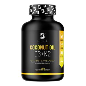 B Life Coconut Oil, Vitamin D3 and K2 Bottle with 300 Gel Capsules
