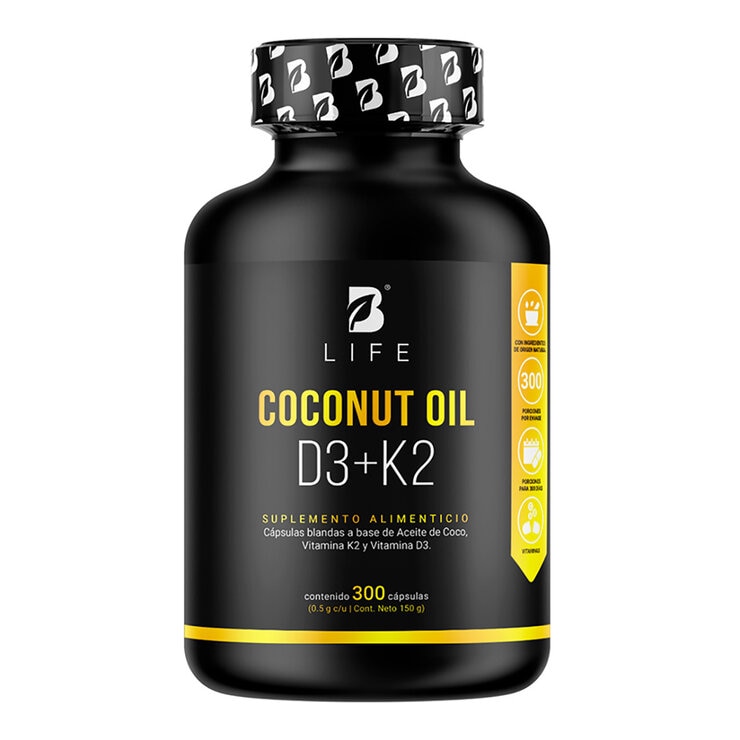 B Life Coconut Oil, Vitamin D3 and K2 Bottle with 300 Gel Capsules 1 B Life Coconut Oil, Vitamin D3 and K2 Bottle with 300 Gel Capsules