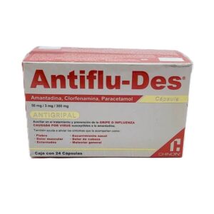 Antiflu-Des, Amantadine 50mg, Chlorphenamine 3mg, Paracetamol 300mg, 2 Boxes of 24 Capsules Each