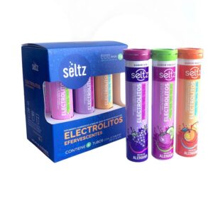 Seltz Electrolytes 6 Tubes of 13 Effervescent Tablets each Grape, Orange and Strawberry Flavor