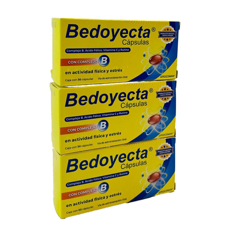 Bedoyecta B Complex, Folic Acid, Vitamin C and Rutin Pack with 3 Boxes of 30 capsules each 1 Bedoyecta B Complex, Folic Acid, Vitamin C and Rutin Pack with 3 Boxes of 30 capsules each