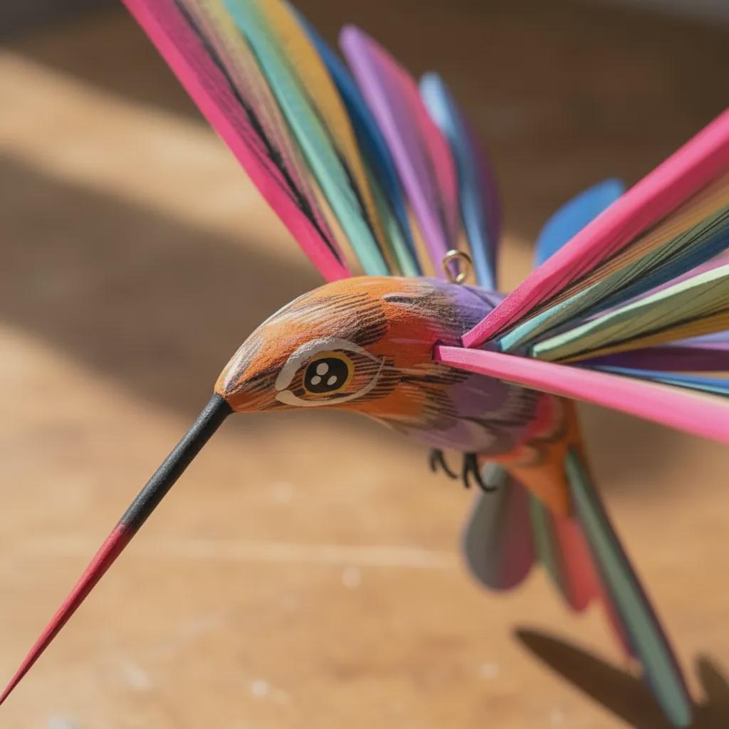 Colorful Hummingbird Alebrije — Handcrafted Copal Wood from Oaxaca 3 Colorful Hummingbird Alebrije — Handcrafted Copal Wood from Oaxaca - Image 3