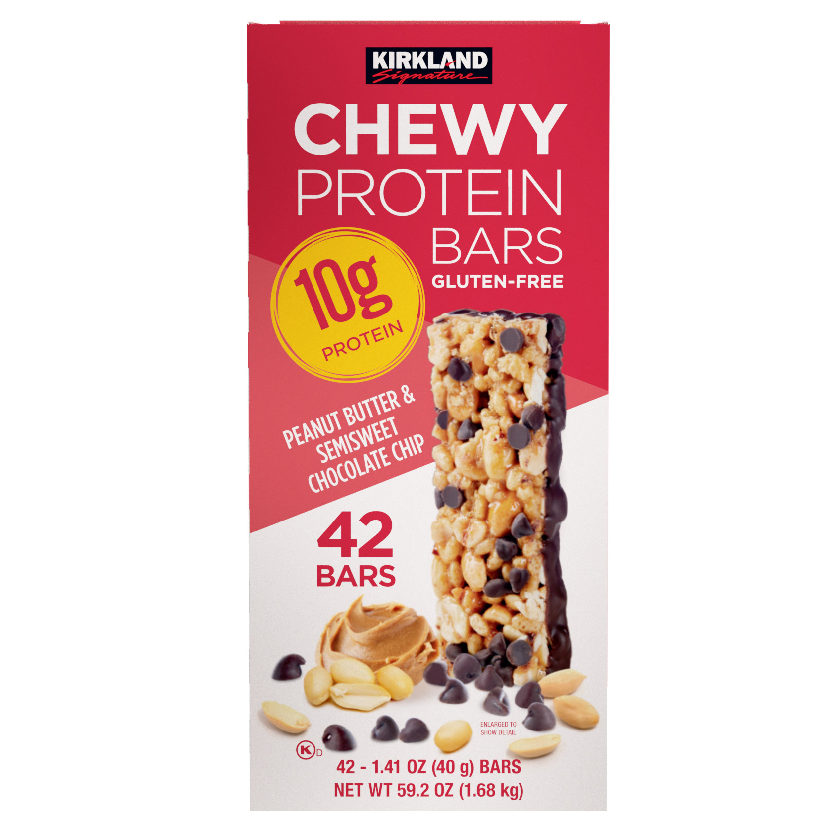 Kirkland Signature Chewy Protein Bar, Peanut Butter & Semisweet Chocolate Chip, 1.41 oz, 42-Count 1 Kirkland Signature Chewy Protein Bar, Peanut Butter & Semisweet Chocolate Chip, 1.41 oz, 42-Count