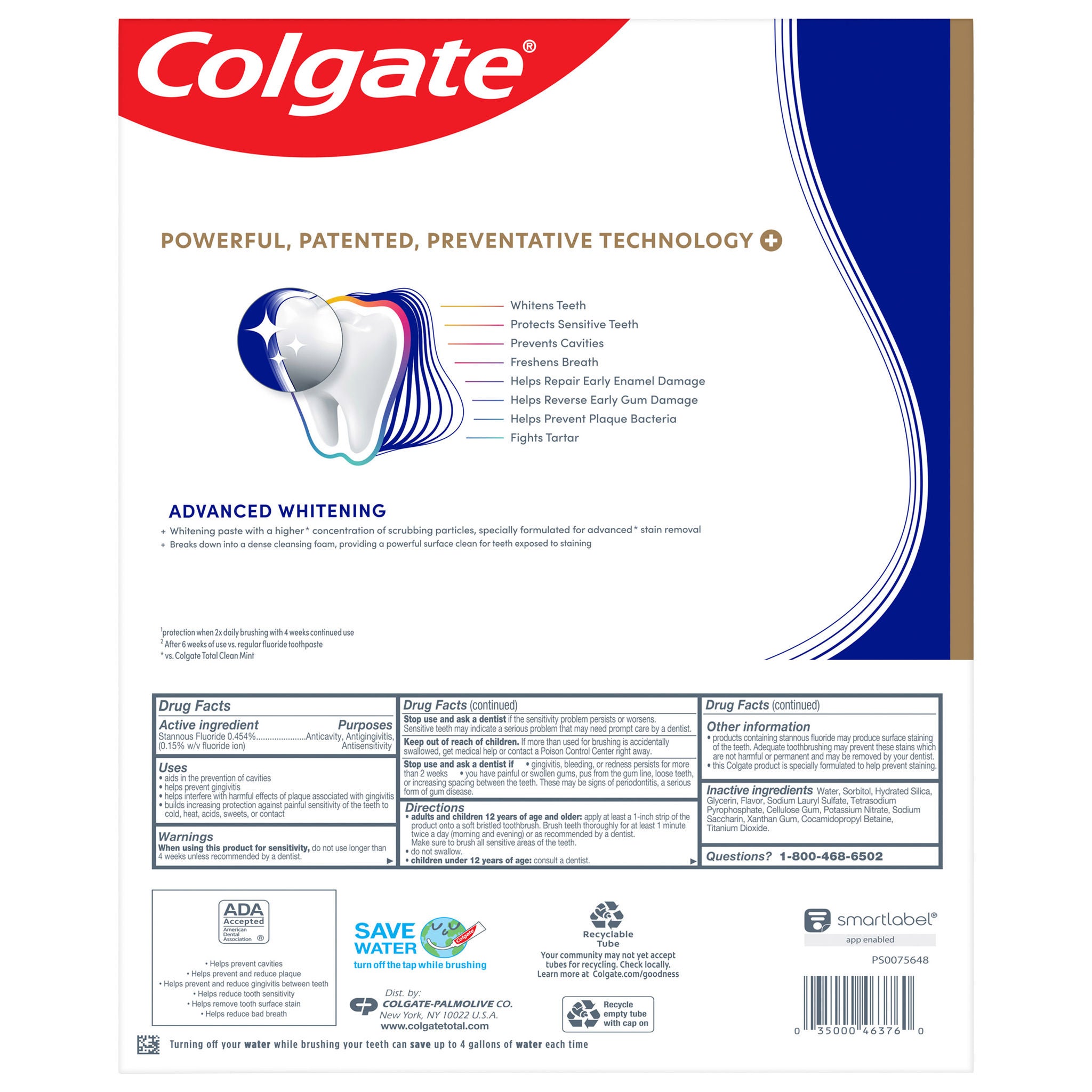 Colgate Total Active Prevention Plus Advanced Whitening Toothpaste, 6.4 oz, 5-pack 2 Colgate Total Active Prevention Plus Advanced Whitening Toothpaste, 6.4 oz, 5-pack - Image 2