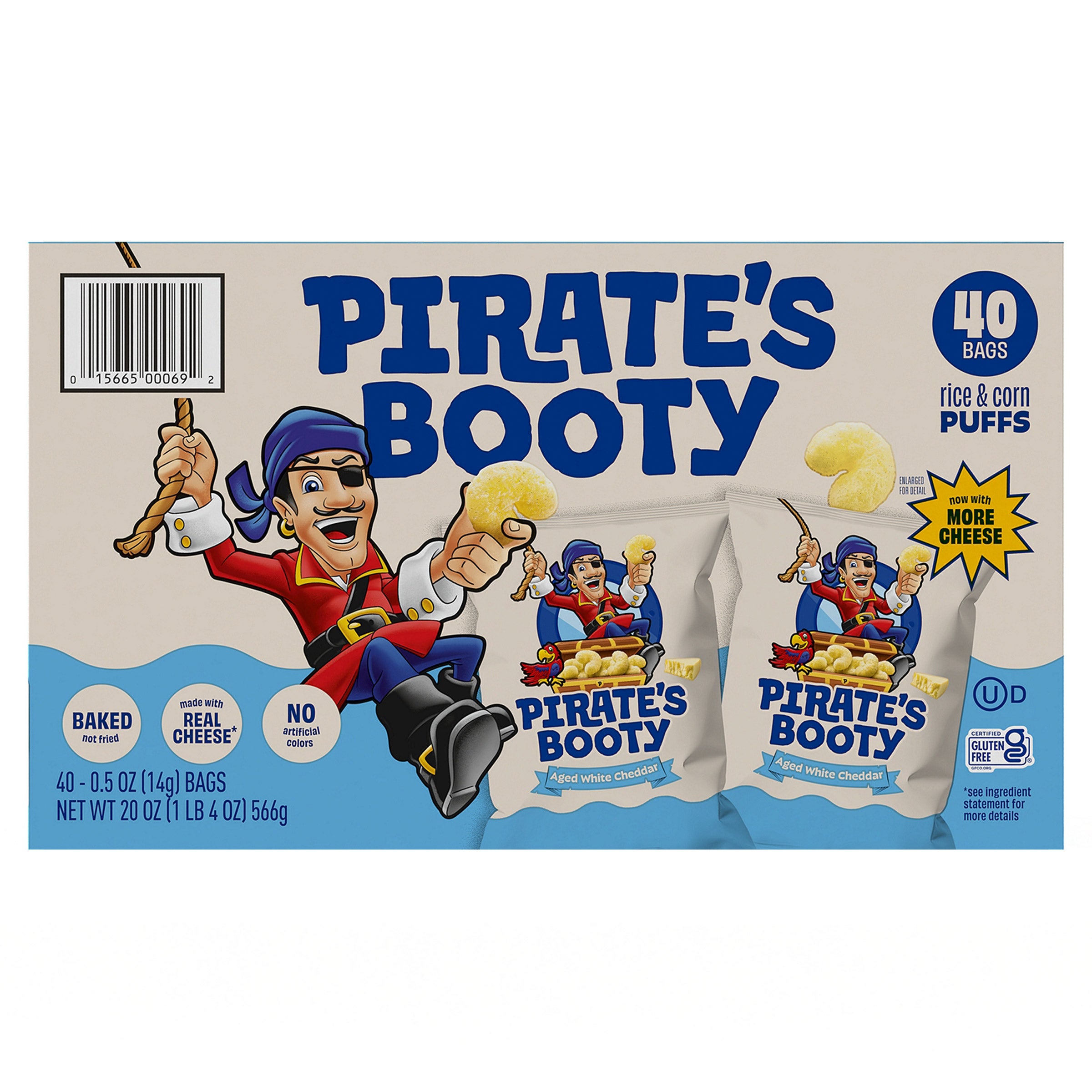 Pirate's Booty Aged White Cheddar Snack, 0.5 oz, 40-count 1 Pirate's Booty Aged White Cheddar Snack, 0.5 oz, 40-count