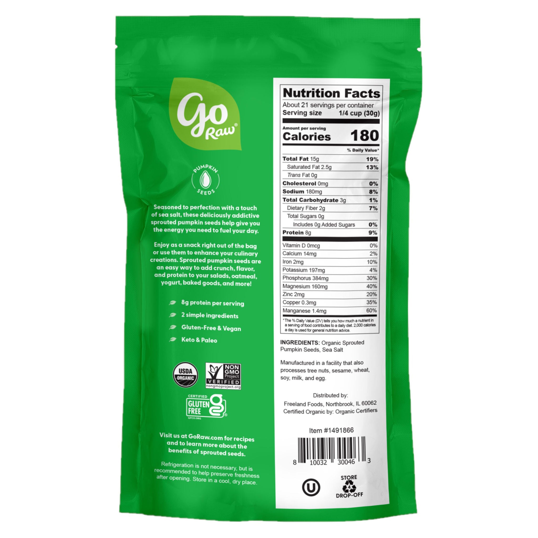 Go Raw Sprouted Organic Pumpkin Seeds with Sea Salt, 22 oz 2 Go Raw Sprouted Organic Pumpkin Seeds with Sea Salt, 22 oz - Image 2