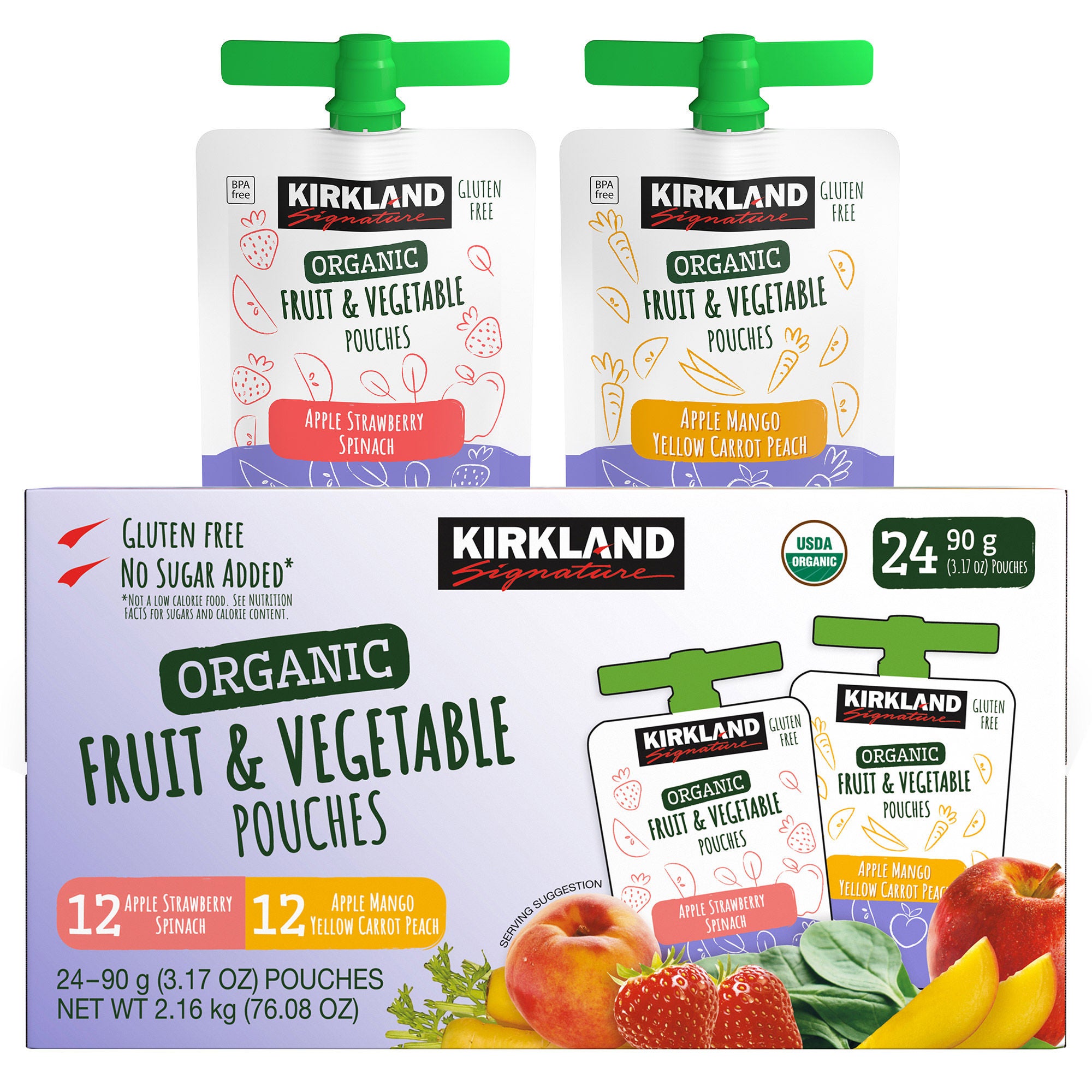 Kirkland Signature, Organic Fruit and Vegetable Pouches, Variety Pack, 3.17 oz, 24-count 1 Kirkland Signature, Organic Fruit and Vegetable Pouches, Variety Pack, 3.17 oz, 24-count