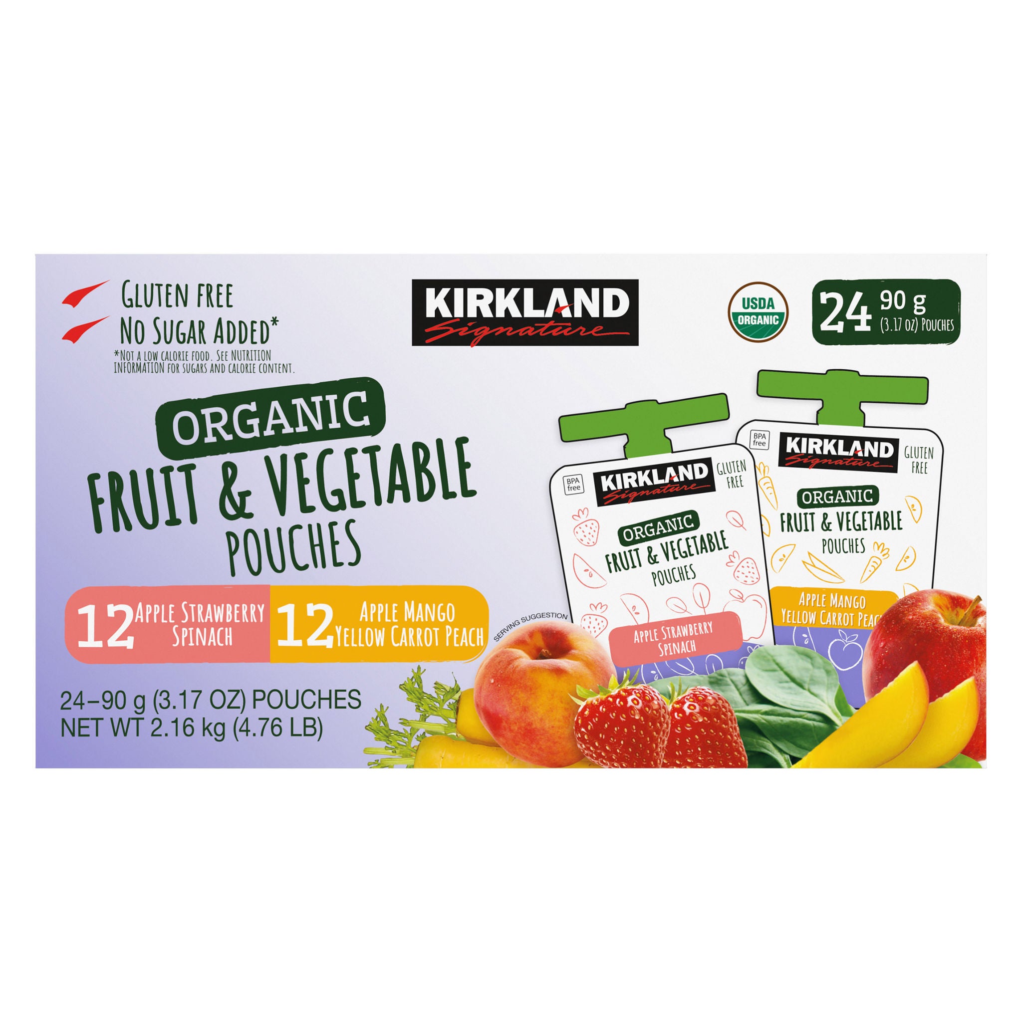 Kirkland Signature, Organic Fruit and Vegetable Pouches, Variety Pack, 3.17 oz, 24-count 2 Kirkland Signature, Organic Fruit and Vegetable Pouches, Variety Pack, 3.17 oz, 24-count - Image 2