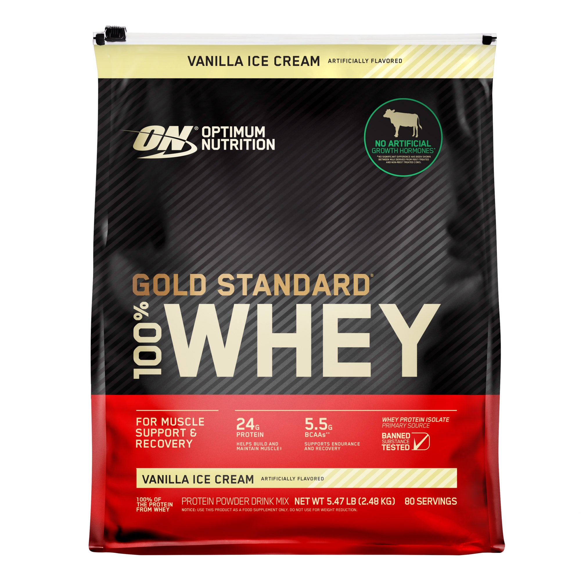 Optimum Nutrition Gold Standard 100% Whey Protein Powder, Vanilla Ice Cream, 5.47 lbs 1 Optimum Nutrition Gold Standard 100% Whey Protein Powder, Vanilla Ice Cream, 5.47 lbs