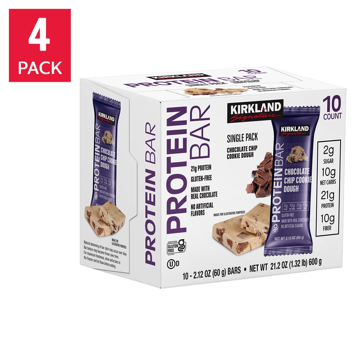 Kirkland Signature Protein Bars, Chocolate Chip Cookie Dough, 40-Count (4 Pack of 10) 1 Kirkland Signature Protein Bars, Chocolate Chip Cookie Dough, 40-Count (4 Pack of 10)