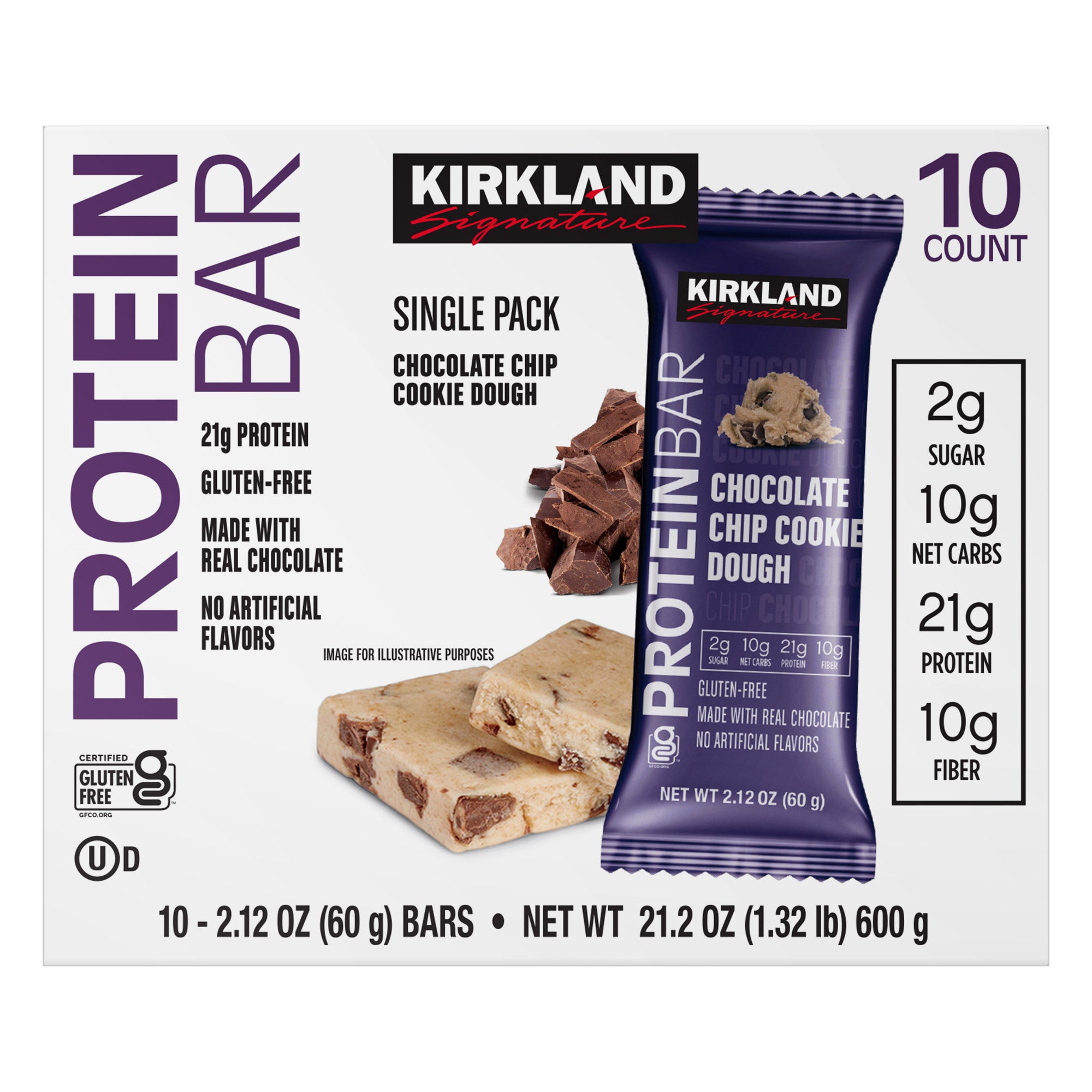 Kirkland Signature Protein Bars, Chocolate Chip Cookie Dough, 40-Count (4 Pack of 10) 2 Kirkland Signature Protein Bars, Chocolate Chip Cookie Dough, 40-Count (4 Pack of 10) - Image 2