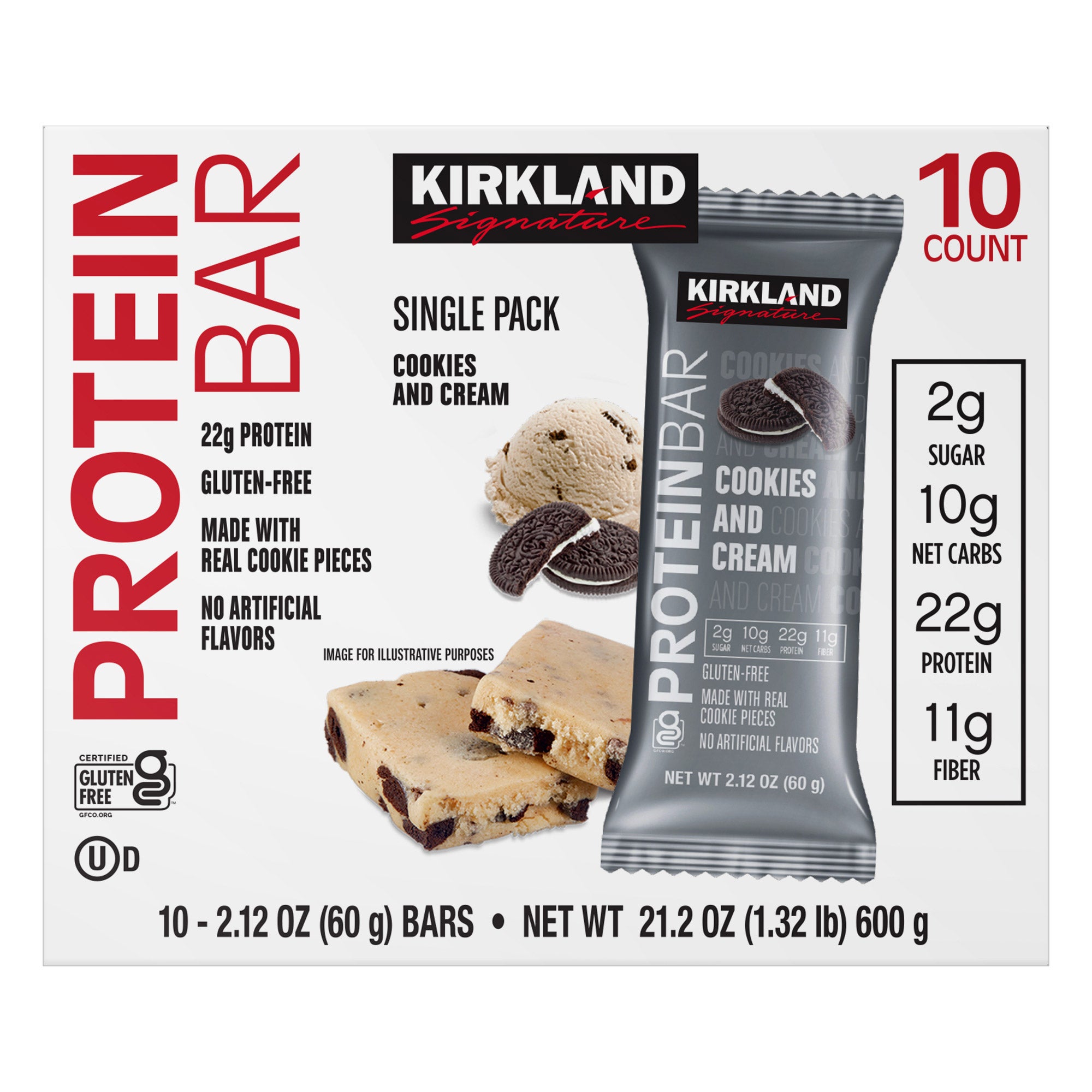 Kirkland Signature Protein Bars, Cookies and Cream, 2.12 oz Bars, 40-Count (4 Pack of 10) 3 Kirkland Signature Protein Bars, Cookies and Cream, 2.12 oz Bars, 40-Count (4 Pack of 10) - Image 3