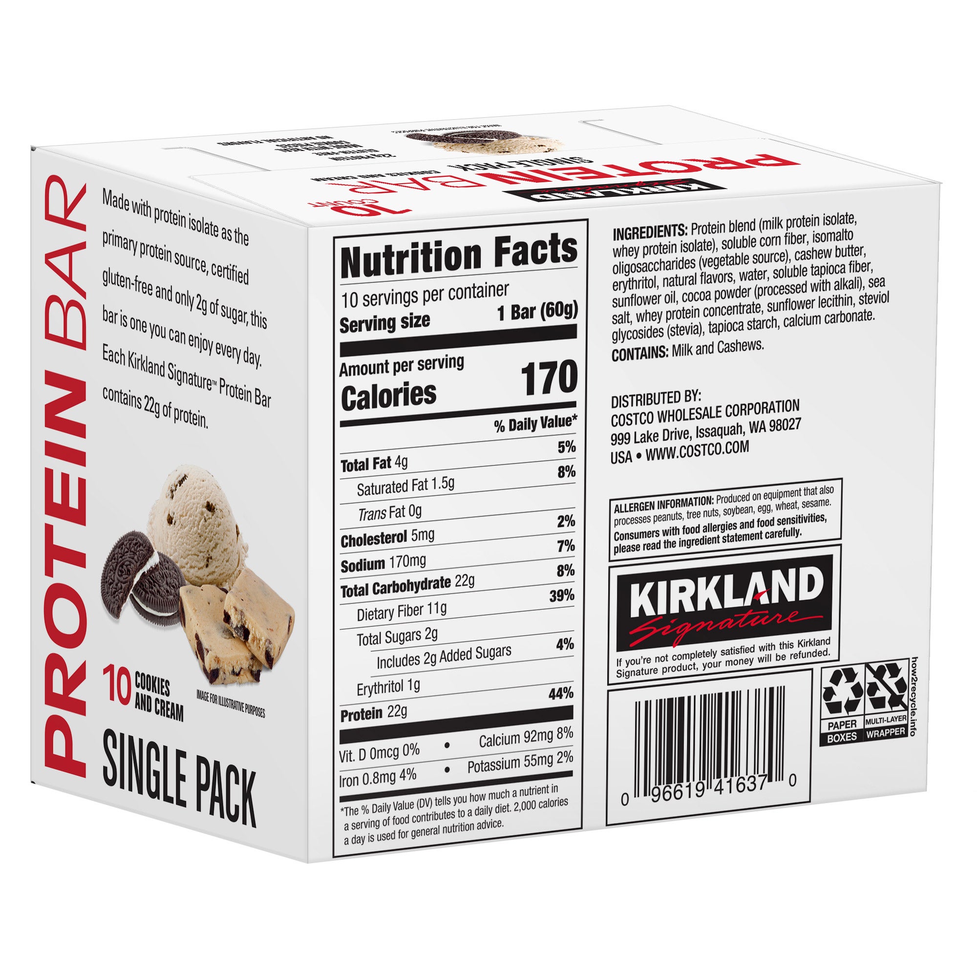 Kirkland Signature Protein Bars, Cookies and Cream, 2.12 oz Bars, 40-Count (4 Pack of 10) 4 Kirkland Signature Protein Bars, Cookies and Cream, 2.12 oz Bars, 40-Count (4 Pack of 10) - Image 4