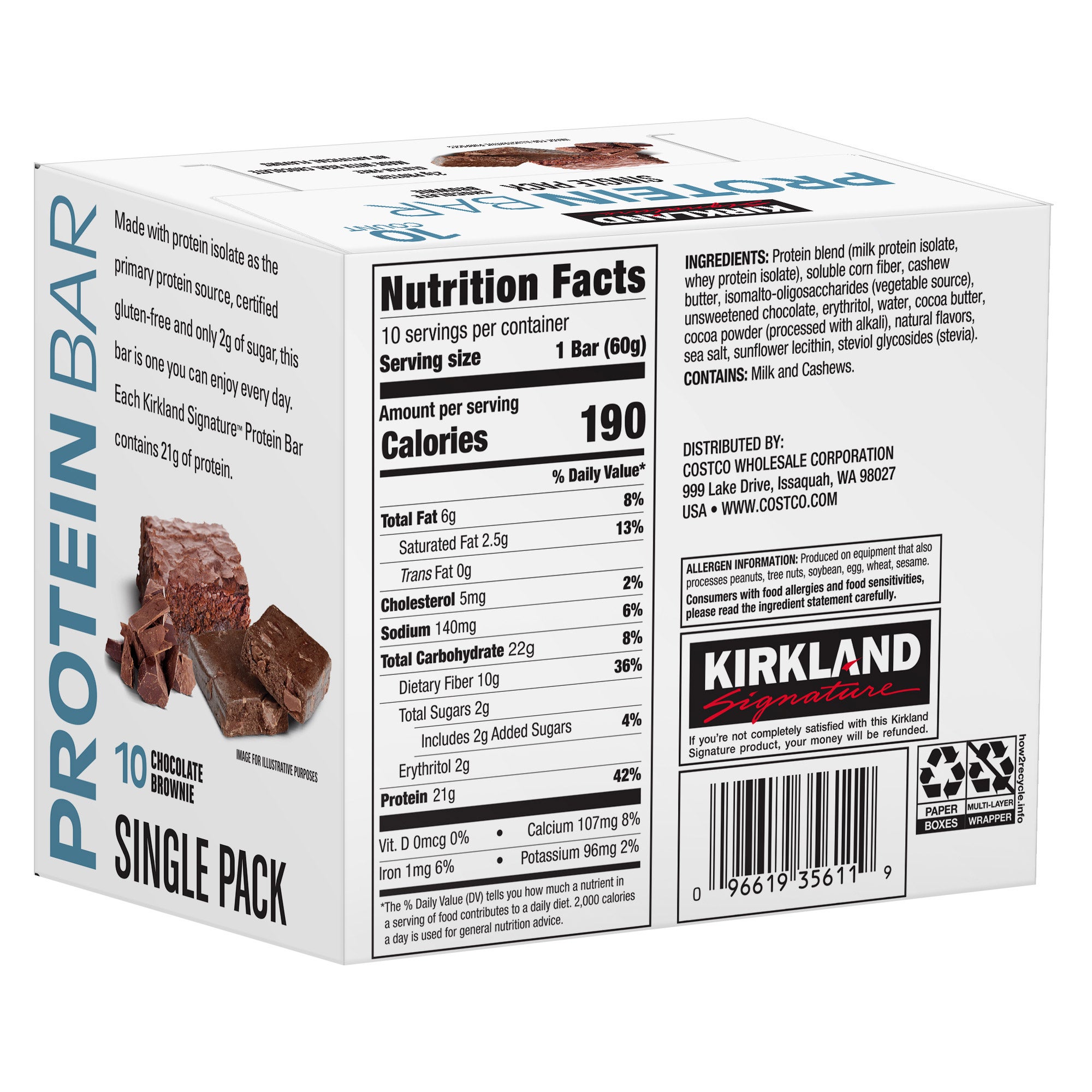 Kirkland Signature Protein Bars, Chocolate Brownie, 2.12 oz Bars, 40-Count (4 Pack of 10) 4 Kirkland Signature Protein Bars, Chocolate Brownie, 2.12 oz Bars, 40-Count (4 Pack of 10) - Image 4