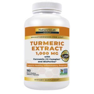 Nature's Lab Turmeric Extract 1000 mg with Curcumin C3 Complex & BioPerine, 180 Vegetarian Capsules