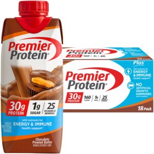Premier 30g Protein Plus Energy and Immune Support Shakes, Chocolate Peanut Butter, 11 fl oz, 18-pack
