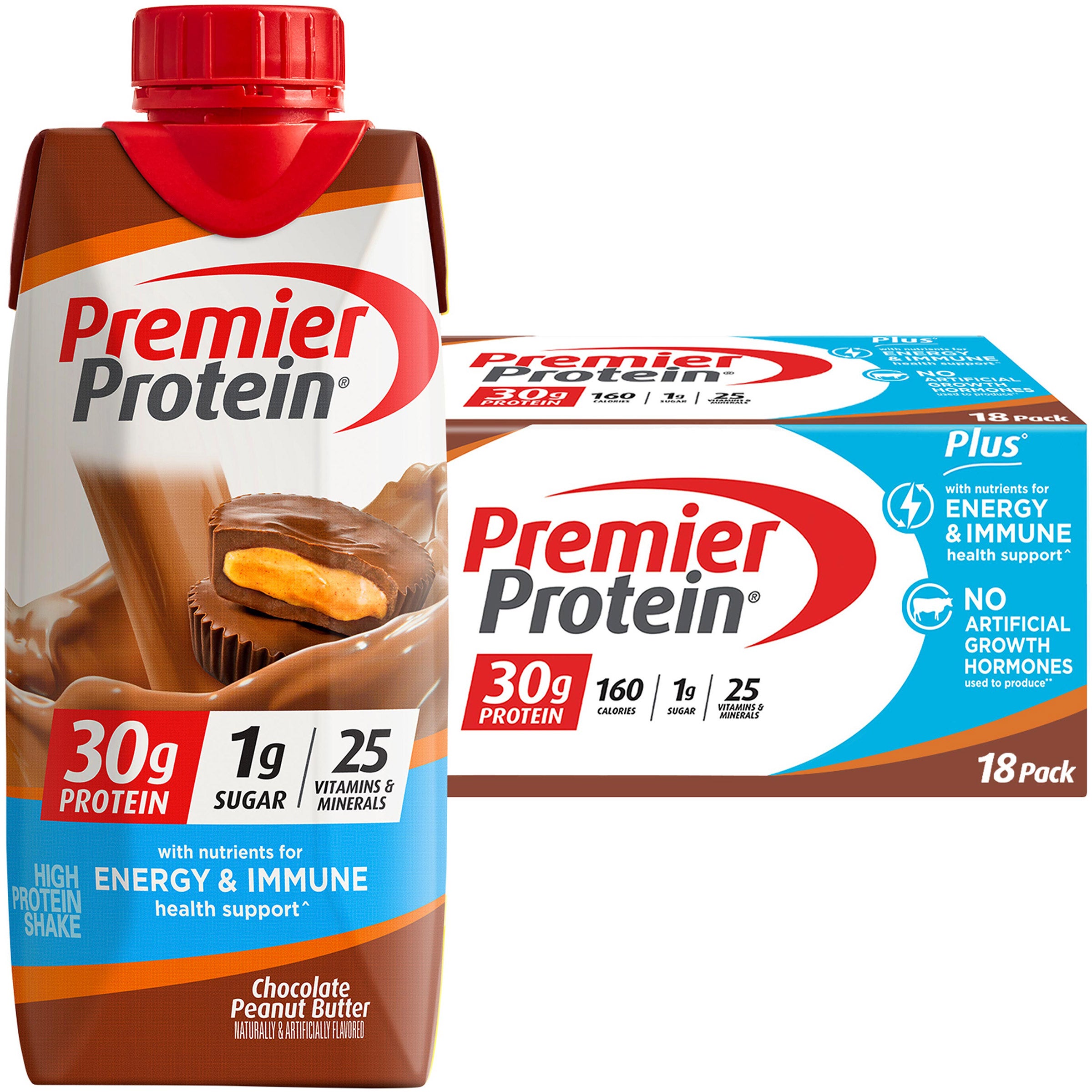 Premier 30g Protein Plus Energy and Immune Support Shakes, Chocolate Peanut Butter, 11 fl oz, 18-pack 1 Premier 30g Protein Plus Energy and Immune Support Shakes, Chocolate Peanut Butter, 11 fl oz, 18-pack