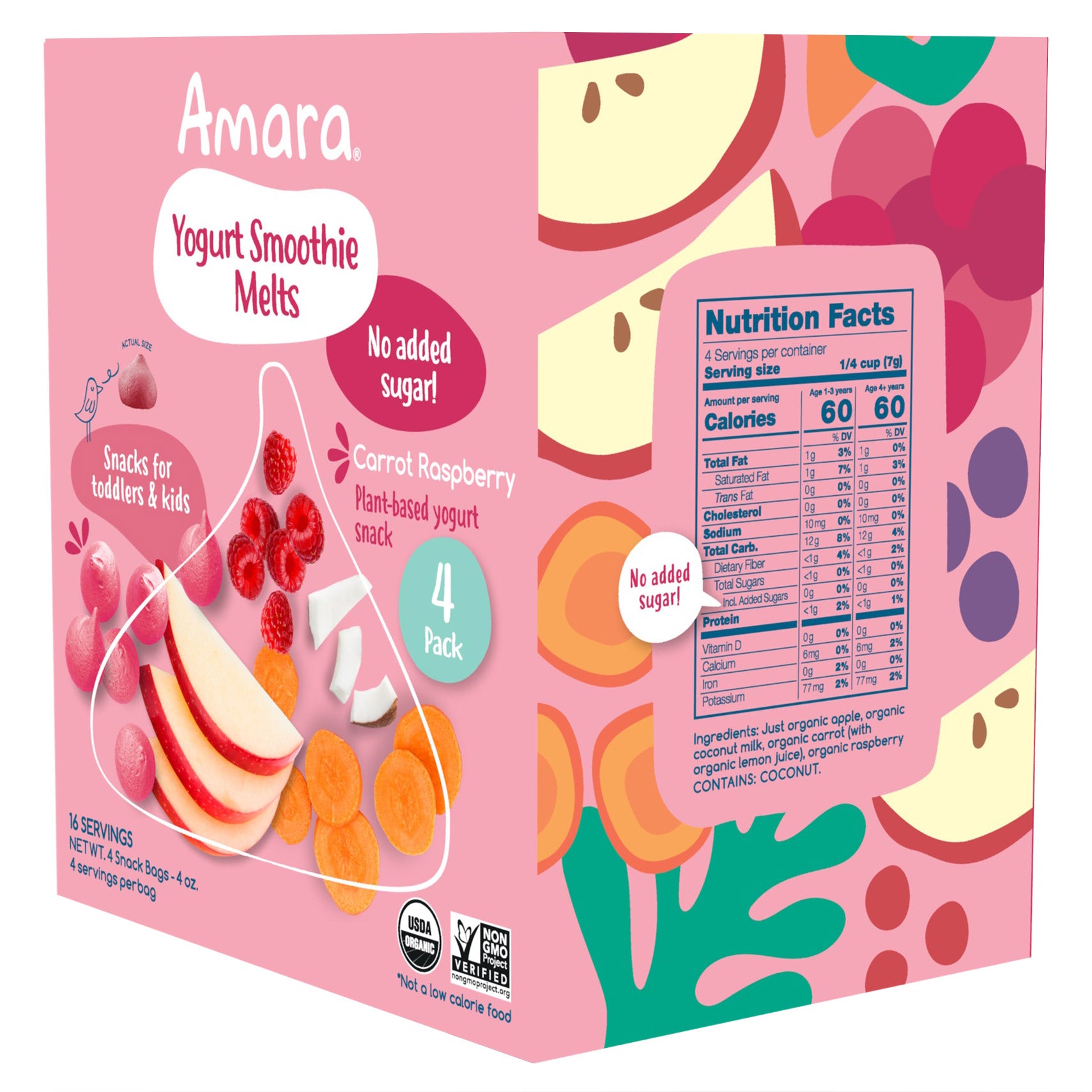 Amara Organic Yogurt Smoothie Carrot Raspberry Melts, 4 (1 oz) Bag Per Box 6 Amara Organic Yogurt Smoothie Carrot Raspberry Melts, 4 (1 oz) Bag Per Box - Image 6