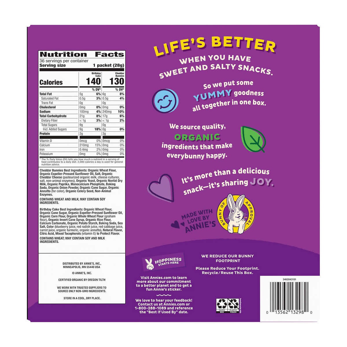 Annie's Organic Bunny Snack Pack Baked Crackers and Graham Snacks, 1.07 oz, Variety Pack, 36-count 2 Annie's Organic Bunny Snack Pack Baked Crackers and Graham Snacks, 1.07 oz, Variety Pack, 36-count - Image 2