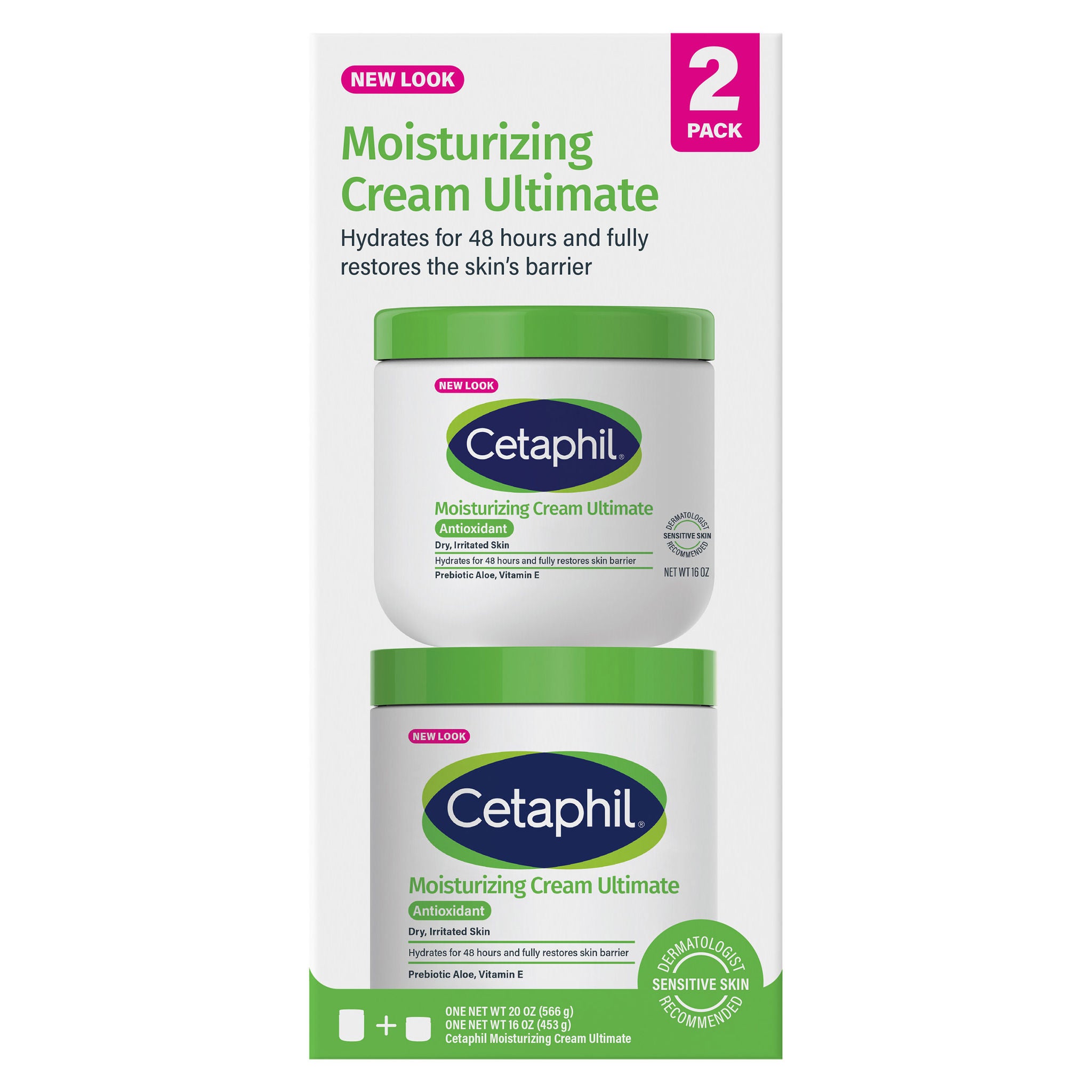 Cetaphil Moisturizing Cream Ultimate with Prebiotic Aloe, Very Dry to Dry Sensitive Skin, 20 oz + 16 oz, 2-pack 1 Cetaphil Moisturizing Cream Ultimate with Prebiotic Aloe, Very Dry to Dry Sensitive Skin, 20 oz + 16 oz, 2-pack