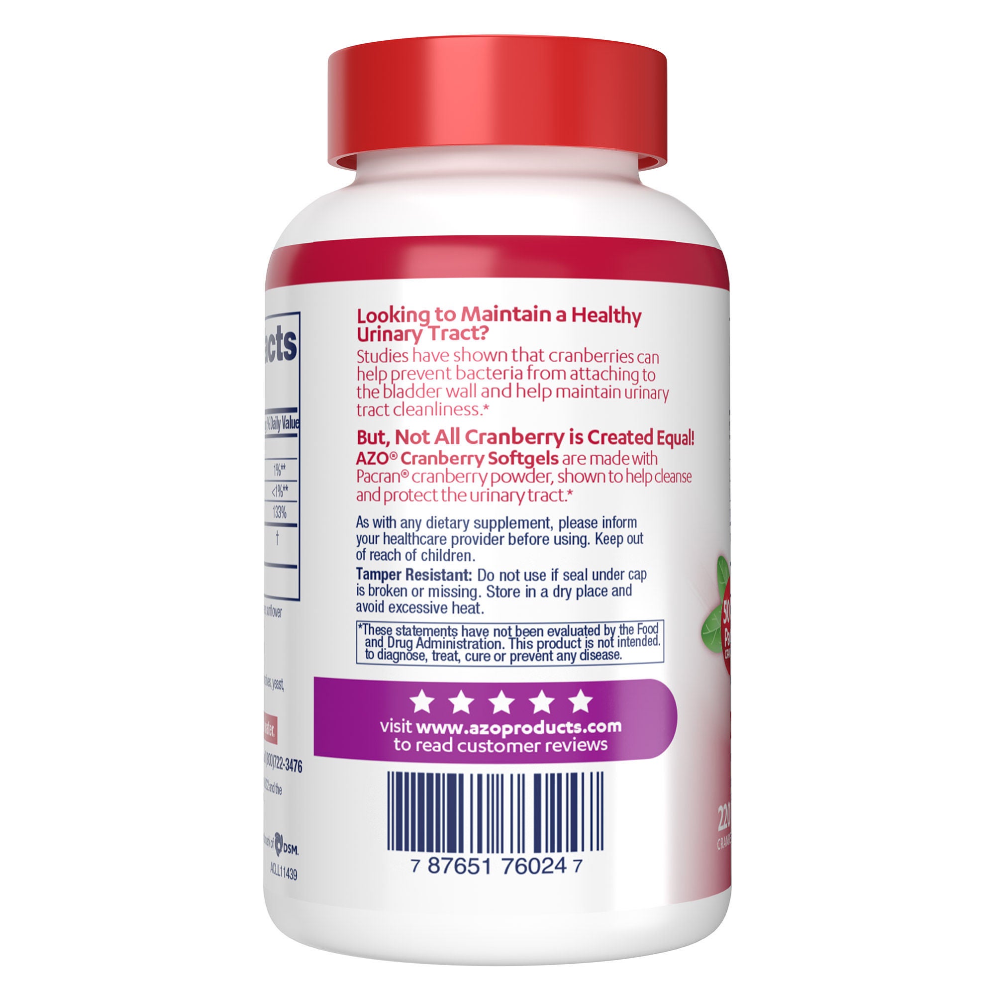Azo Cranberry Urinary Tract Health 500 mg, 220 Softgels 3 Azo Cranberry Urinary Tract Health 500 mg, 220 Softgels - Image 3
