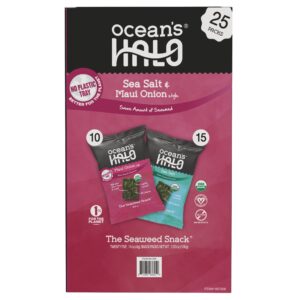 Ocean's Halo Organic Seaweed Snack, Maui Onion & Sea Salt, .14 oz, 25-count