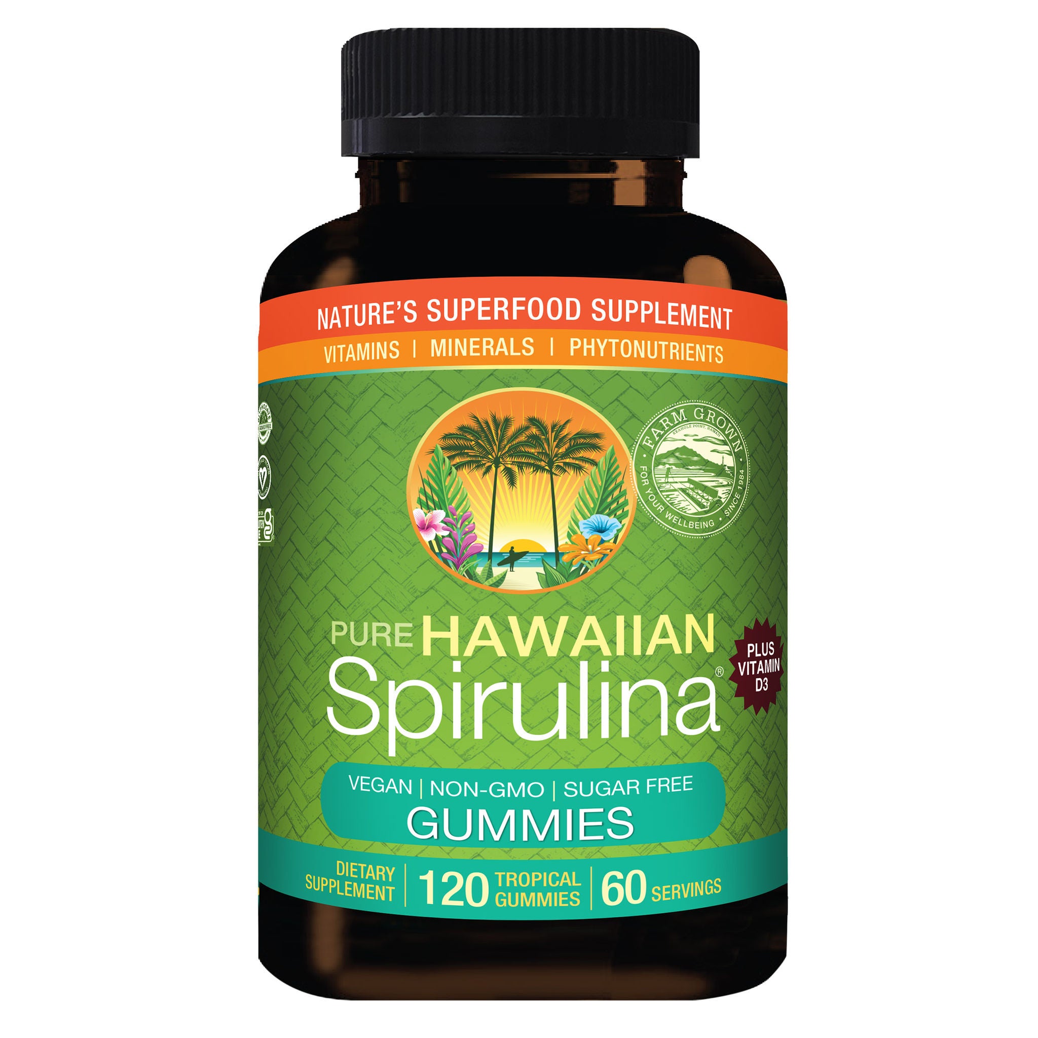 Pure Hawaiian Spirulina Plus Vitamin D3 200 mg, 120 Gummies, Tropical 1 Pure Hawaiian Spirulina Plus Vitamin D3 200 mg, 120 Gummies, Tropical