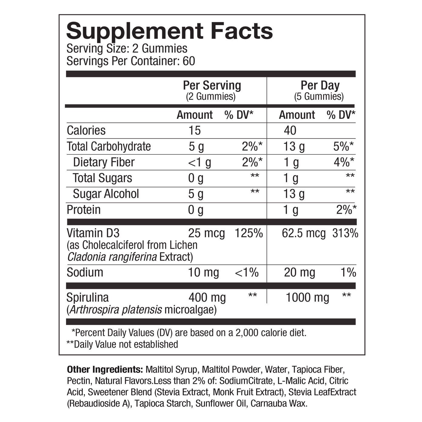 Pure Hawaiian Spirulina Plus Vitamin D3 200 mg, 120 Gummies, Tropical 4 Pure Hawaiian Spirulina Plus Vitamin D3 200 mg, 120 Gummies, Tropical - Image 4