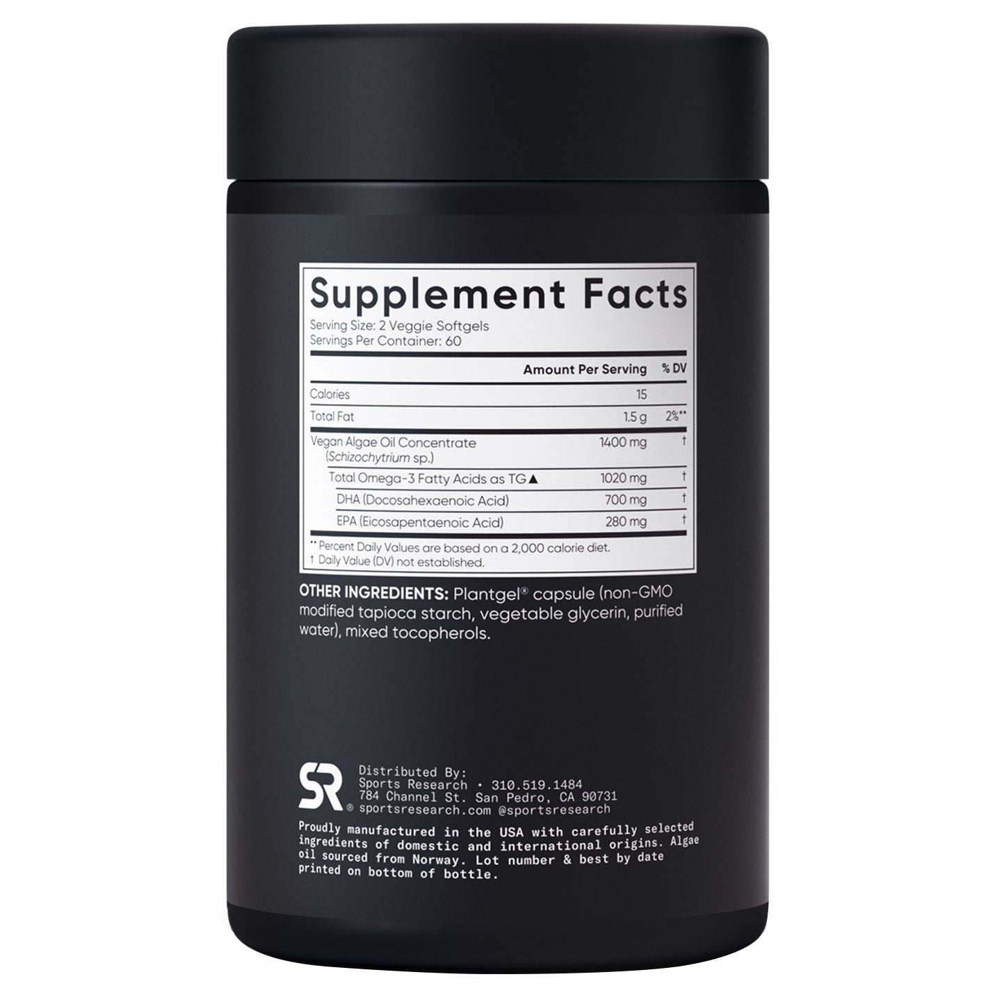 Sports Research Vegan Omega-3, 1400 mg, 120 Veggie Softgels 3 Sports Research Vegan Omega-3, 1400 mg, 120 Veggie Softgels - Image 3