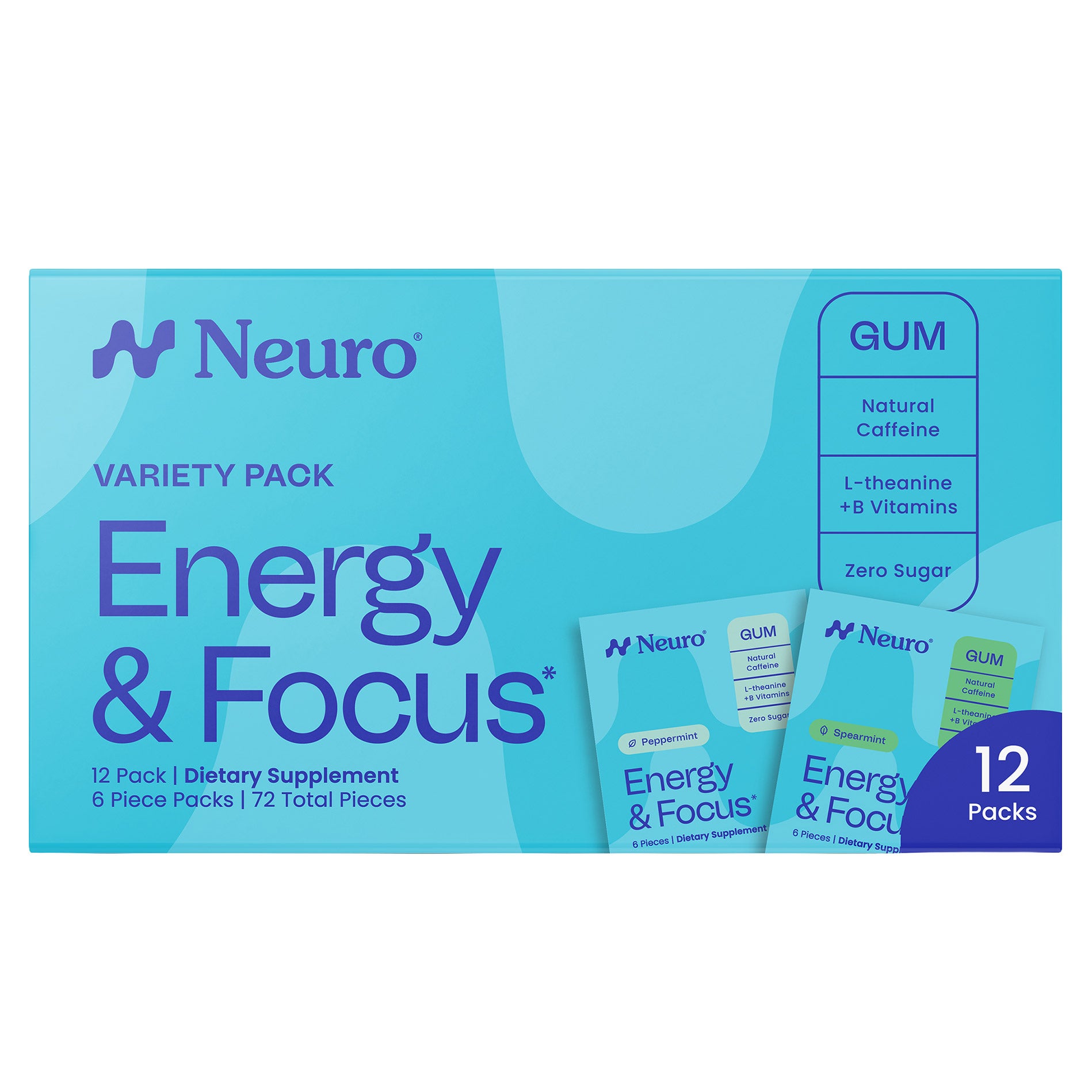 Neuro Energy & Focus Gum, Peppermint and Spearmint, 12-packs, 72 Total Pieces 1 Neuro Energy & Focus Gum, Peppermint and Spearmint, 12-packs, 72 Total Pieces