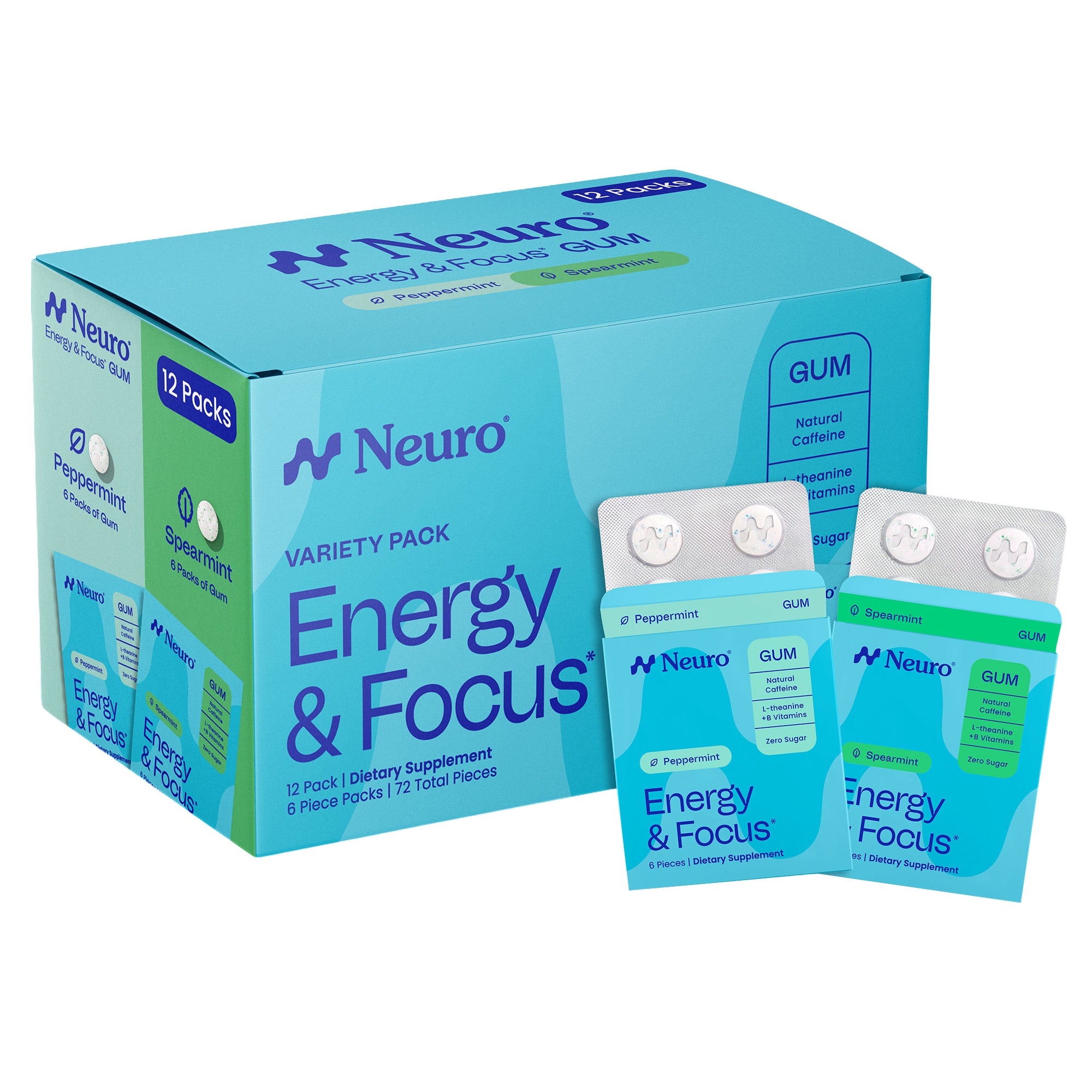 Neuro Energy & Focus Gum, Peppermint and Spearmint, 12-packs, 72 Total Pieces 3 Neuro Energy & Focus Gum, Peppermint and Spearmint, 12-packs, 72 Total Pieces - Image 3