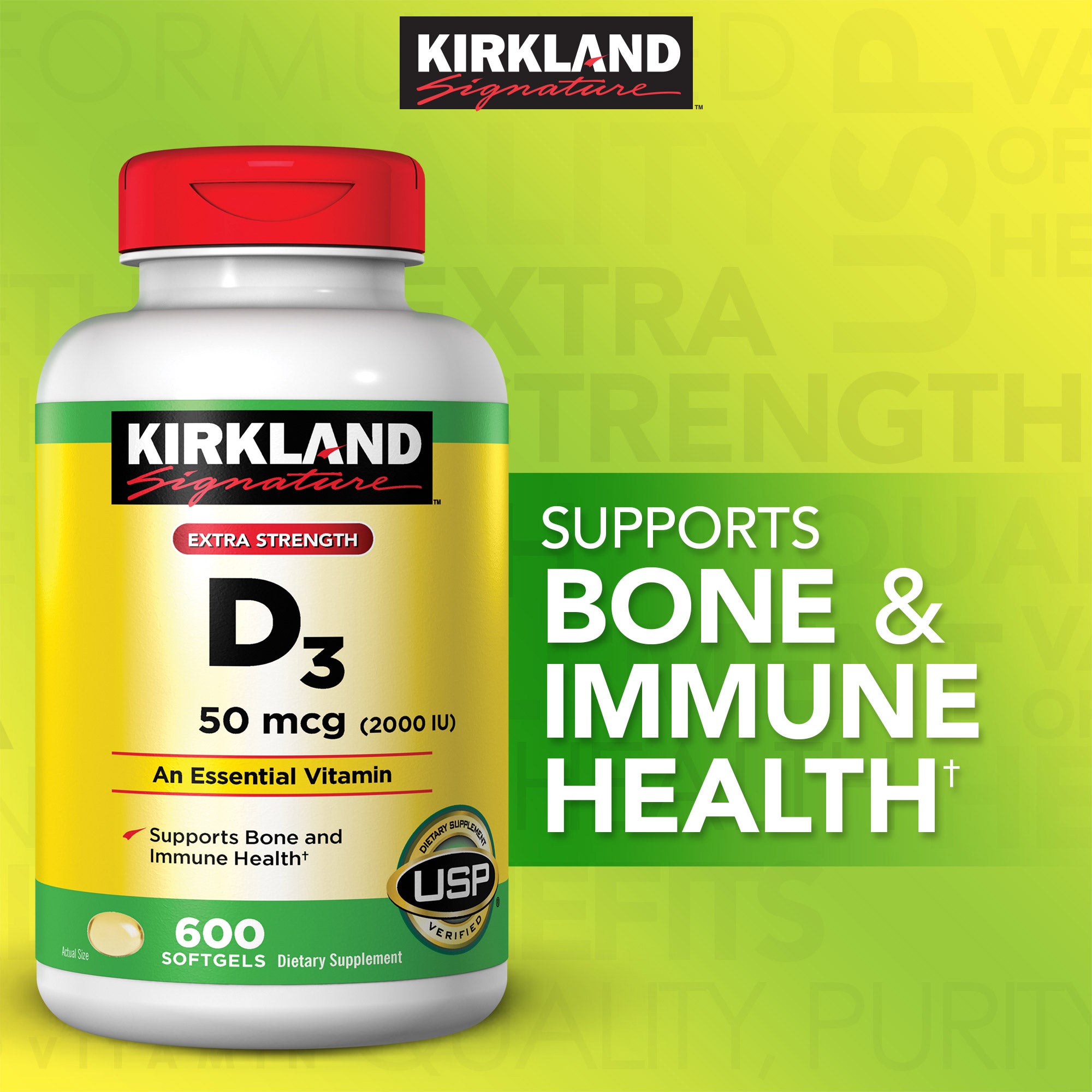 Kirkland Signature Extra Strength D3 50 Mcg., 600 Softgels 2 Kirkland Signature Extra Strength D3 50 Mcg., 600 Softgels - Image 2