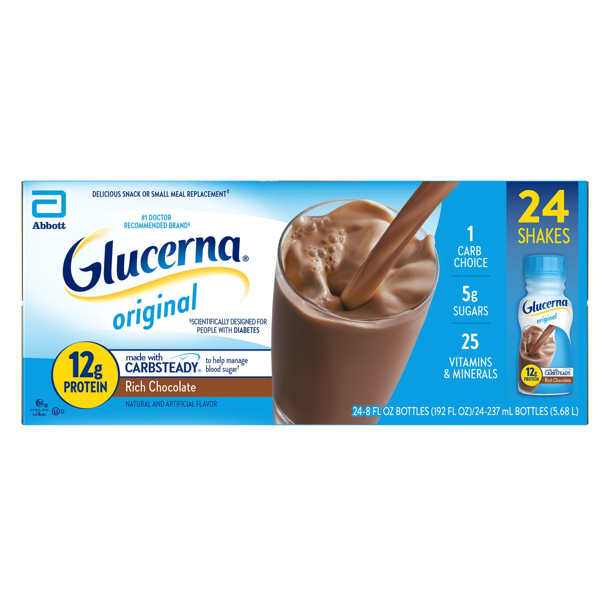 Glucerna Original Diabetic Nutrition Shake, 8 fl oz, 24-pack, Chocolate 1 Glucerna Original Diabetic Nutrition Shake, 8 fl oz, 24-pack, Chocolate