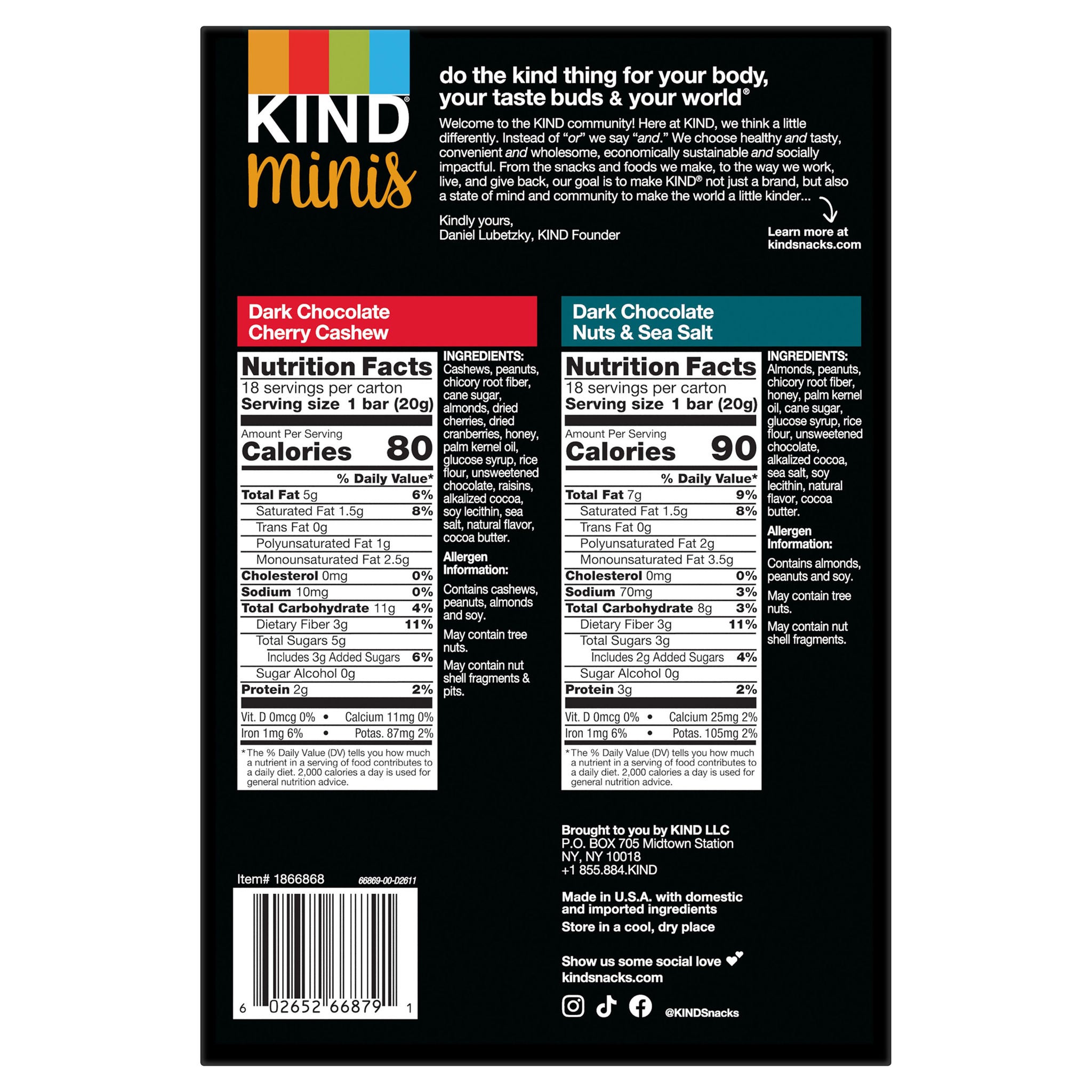 KIND Mini's Dark Chocolate Variety Pack, 0.7 oz, 36-count 2 KIND Mini's Dark Chocolate Variety Pack, 0.7 oz, 36-count - Image 2