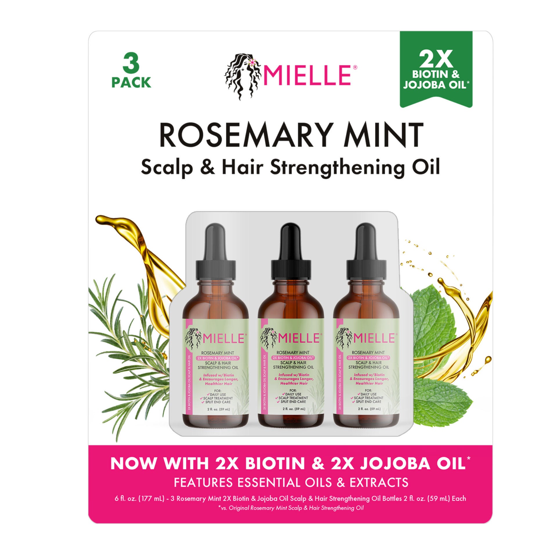Mielle Rosemary Mint Scalp & Hair Strengthening Oil, 2 fl oz, 3-pack 1 Mielle Rosemary Mint Scalp & Hair Strengthening Oil, 2 fl oz, 3-pack