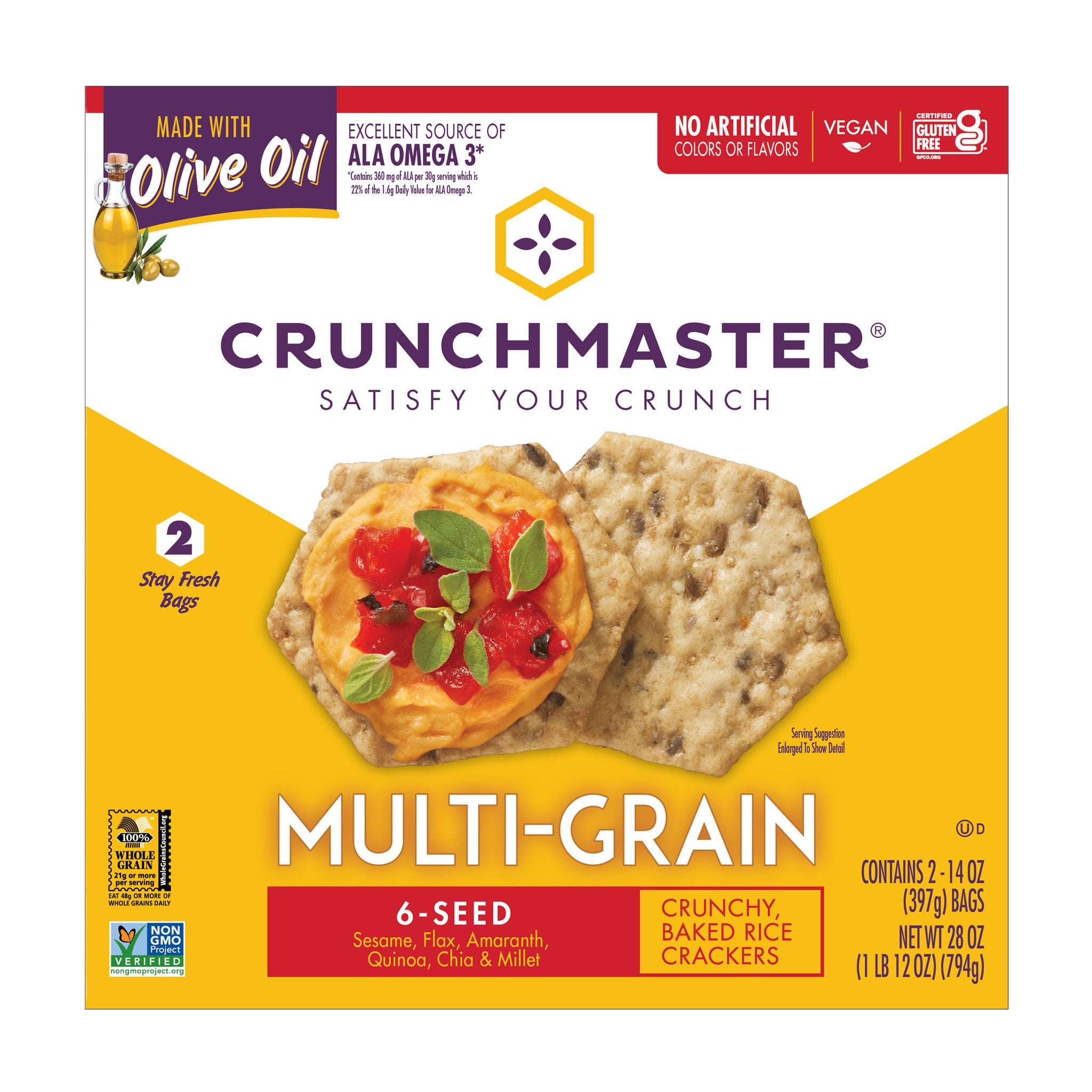 Crunchmaster 6-Seed Multi-Grain Crackers, 28 oz 1 Crunchmaster 6-Seed Multi-Grain Crackers, 28 oz