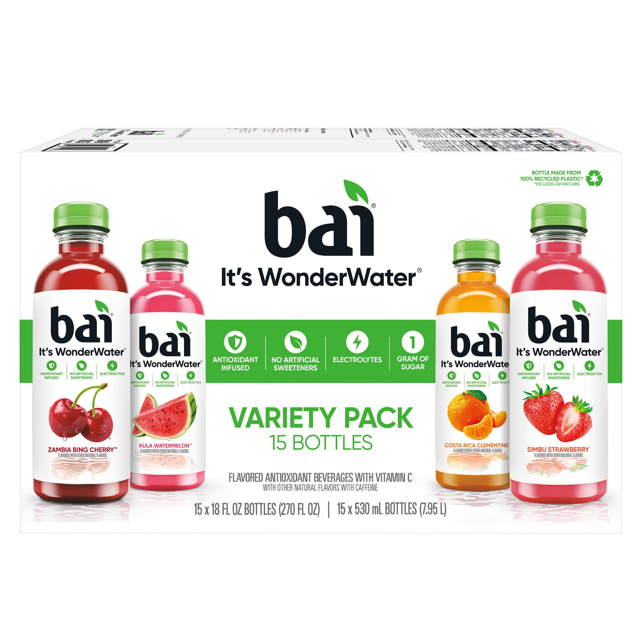 Bai Antioxidant Beverage, Fruit Variety Pack, 18 fl oz, 15-count 1 Bai Antioxidant Beverage, Fruit Variety Pack, 18 fl oz, 15-count