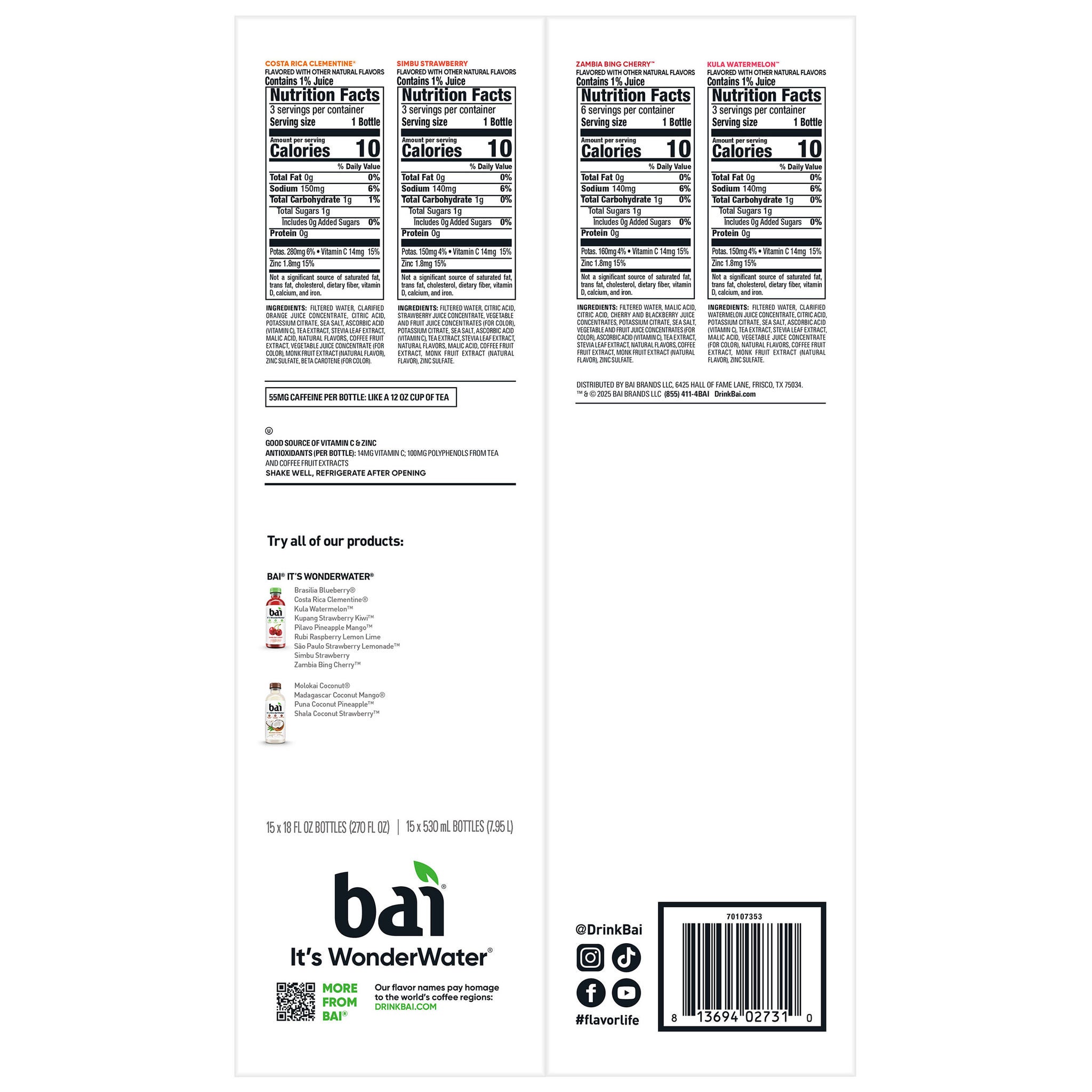 Bai Antioxidant Beverage, Fruit Variety Pack, 18 fl oz, 15-count 2 Bai Antioxidant Beverage, Fruit Variety Pack, 18 fl oz, 15-count - Image 2