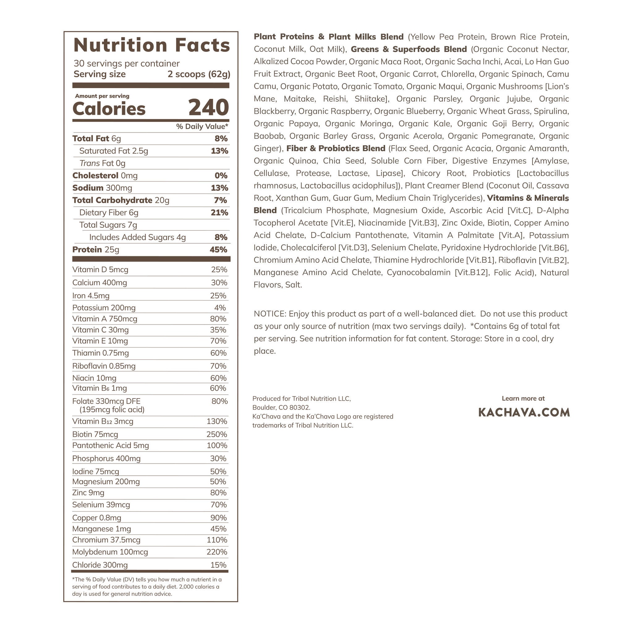 Ka'Chava All-In-One Nutrition Plant Based Shake, Chocolate, 30 Servings, 4.16 lbs 3 Ka'Chava All-In-One Nutrition Plant Based Shake, Chocolate, 30 Servings, 4.16 lbs - Image 3