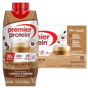 Premier 30g Protein Plus Energy and Immune Support Shakes, Cafe Latte, 11 fl oz, 18-pack