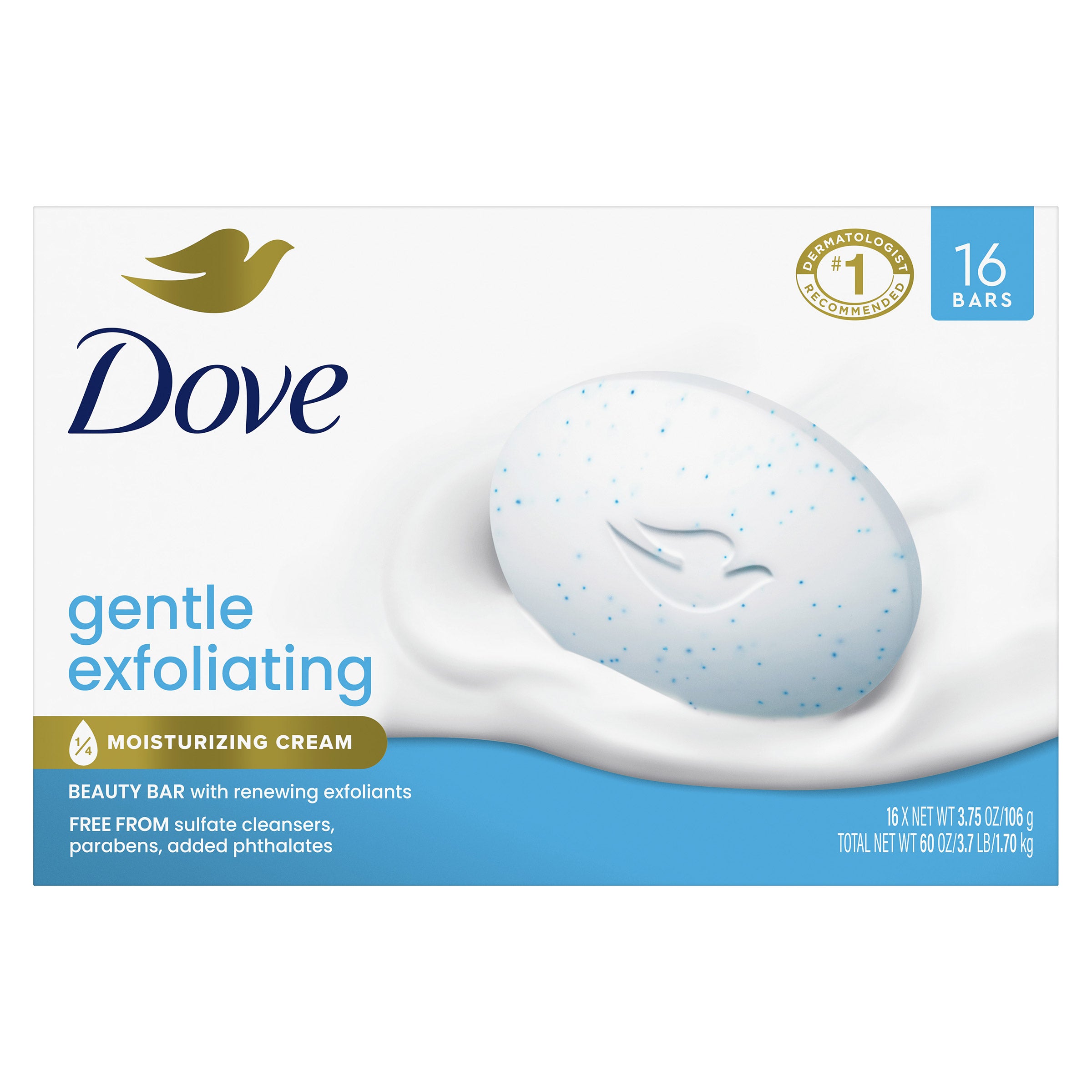 Dove Moisturizing Beauty Bar Soap Gentle Exfoliating, 3.75 oz, 16 Bars 1 Dove Moisturizing Beauty Bar Soap Gentle Exfoliating, 3.75 oz, 16 Bars