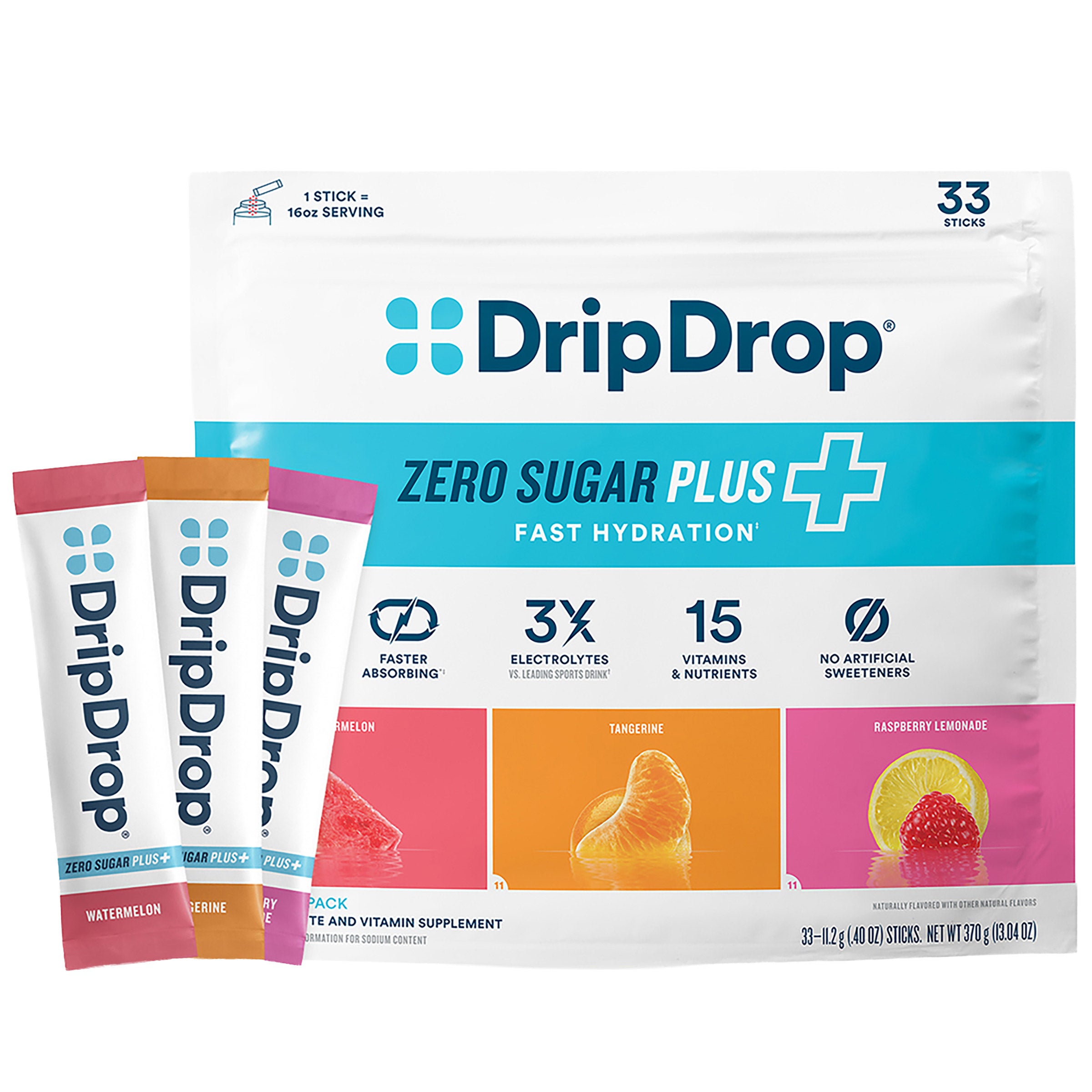 DripDrop Hydration Zero Sugar Plus, 33 Stick Packs in Resealable Pouch, Variety Pack 2 DripDrop Hydration Zero Sugar Plus, 33 Stick Packs in Resealable Pouch, Variety Pack - Image 2