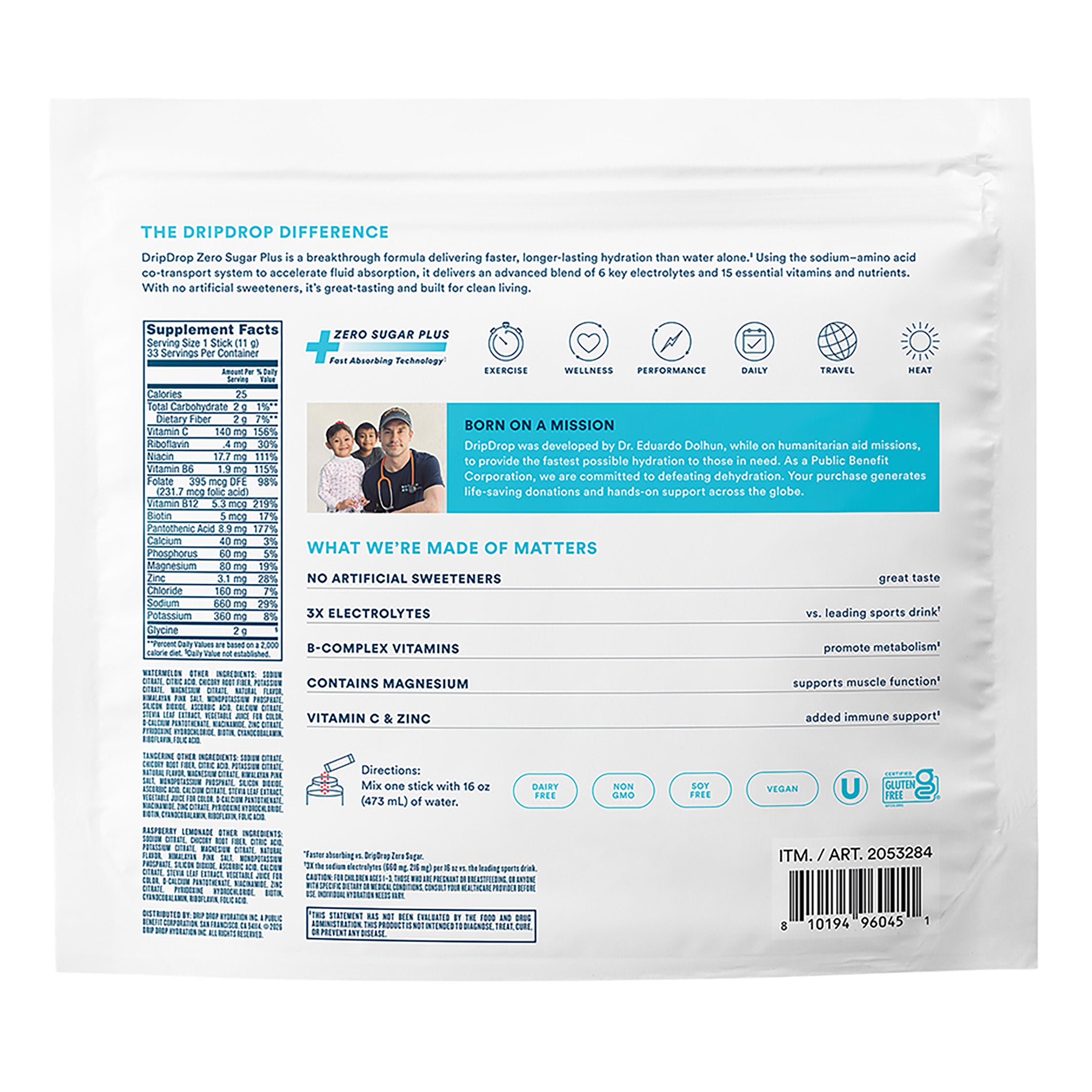DripDrop Hydration Zero Sugar Plus, 33 Stick Packs in Resealable Pouch, Variety Pack 3 DripDrop Hydration Zero Sugar Plus, 33 Stick Packs in Resealable Pouch, Variety Pack - Image 3