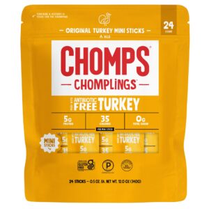 Chomps Chomplings Original Turkey Mini Sticks, 0.5 oz, 24-count
