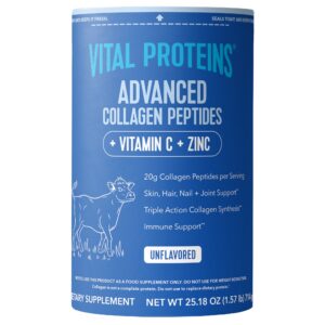 Vital Proteins Advanced Collagen Peptides with Vitamin C and Zinc, Unflavored, 1.57 lbs