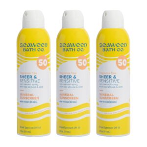 Seaweed Bath Co. Sheer & Sensitive Mineral Sunscreen Spray SPF 50, 6 oz, 3-pack
