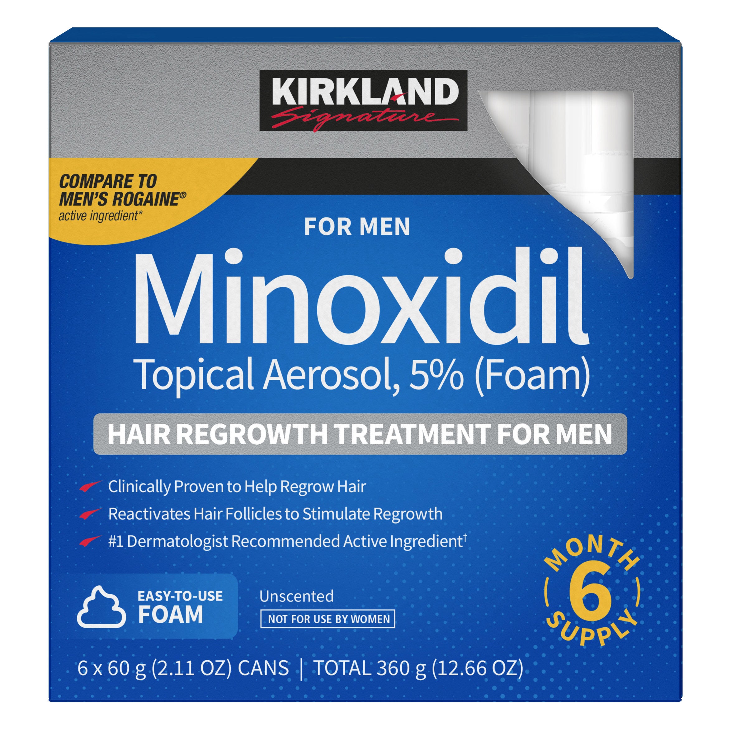 Kirkland Signature Hair Regrowth Treatment Minoxidil Foam for Men, 2.11 oz, 6-count 1 Kirkland Signature Hair Regrowth Treatment Minoxidil Foam for Men, 2.11 oz, 6-count