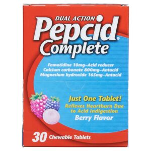 Pepcid Complete Dual Action Acid Reducer and Antacid, Chewable Tablet, Berry, Dispenser Pack, 30-count