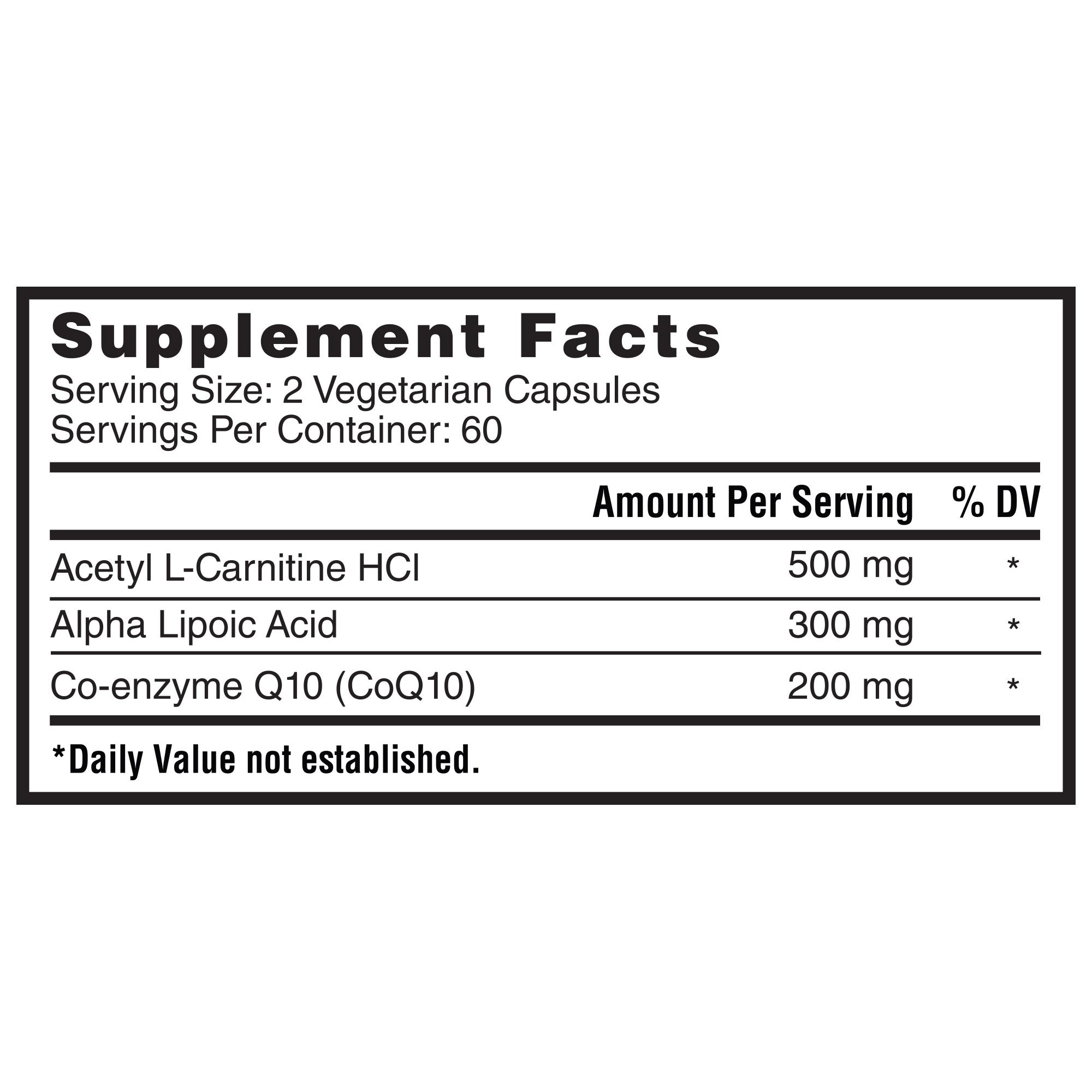 Nature's Lab CoQ10 200 mg + Alpha Lipoic Acid + Acetyl L-Carnitine, 120 Vegetarian Capsules 2 Nature's Lab CoQ10 200 mg + Alpha Lipoic Acid + Acetyl L-Carnitine, 120 Vegetarian Capsules - Image 2
